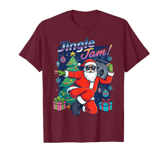 Jingle Jam Santa – Funky Christmas Boombox Party Design T-Shirt