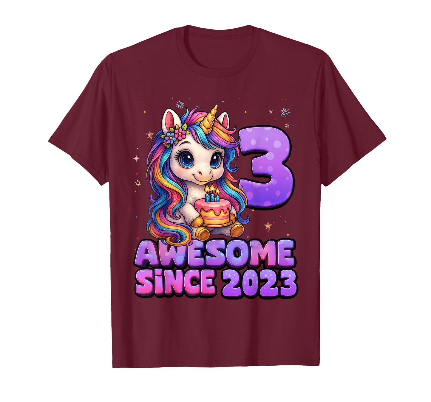 3 Year Old Girl Awesome Since 2023 Unicorn 3rd Birthday Girl T-Shirt