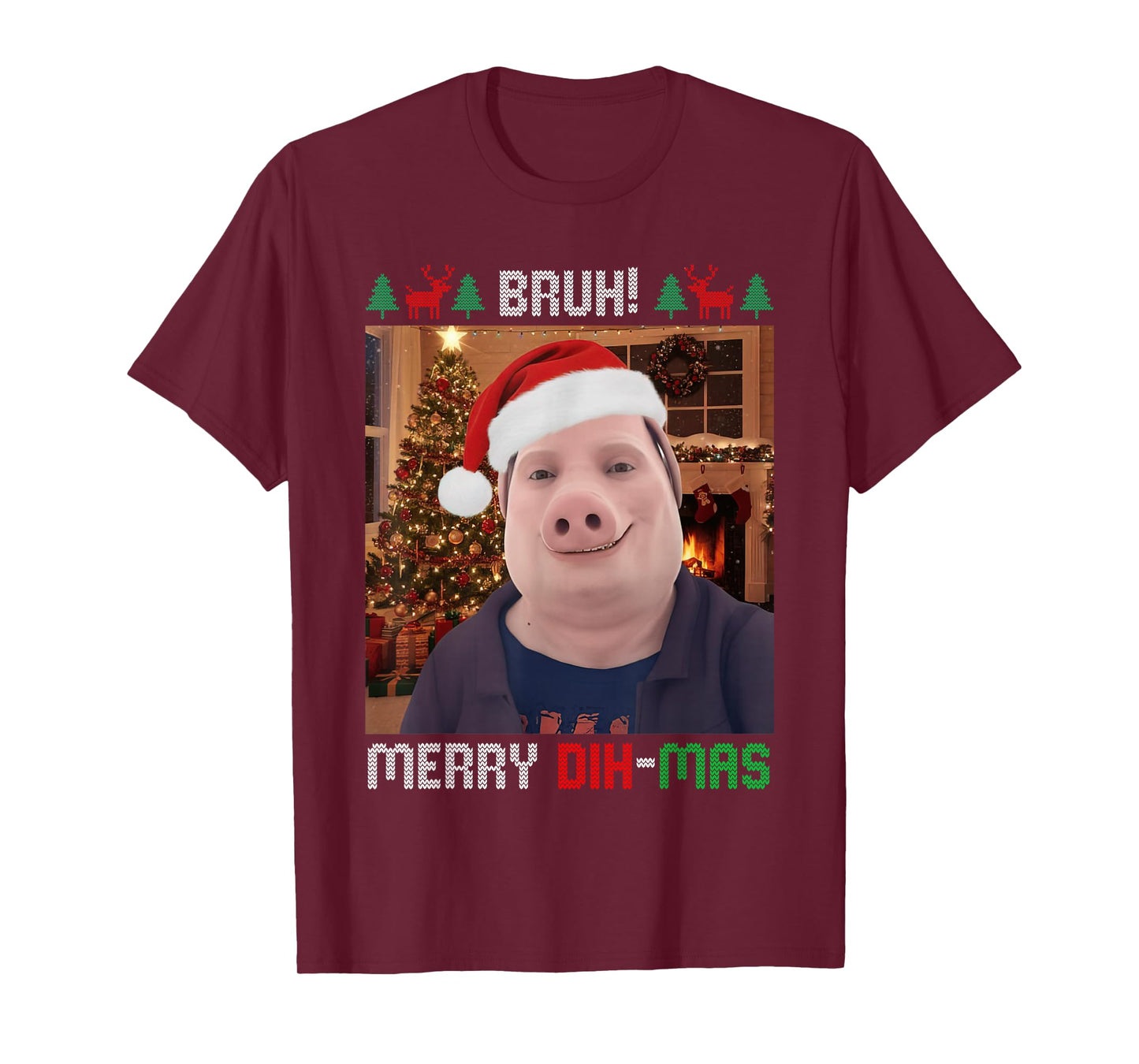 Bruh Merry Dih Mas Funny John Pork Christmas Brainrot Meme T-Shirt