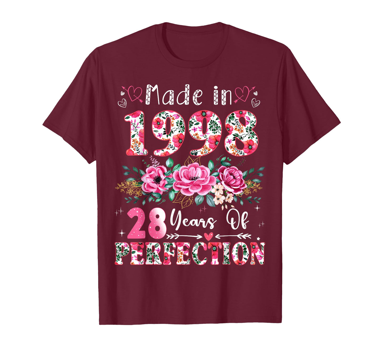 28 Year Old Made in 1998 Floral 28th Birthday Women T-Shirt