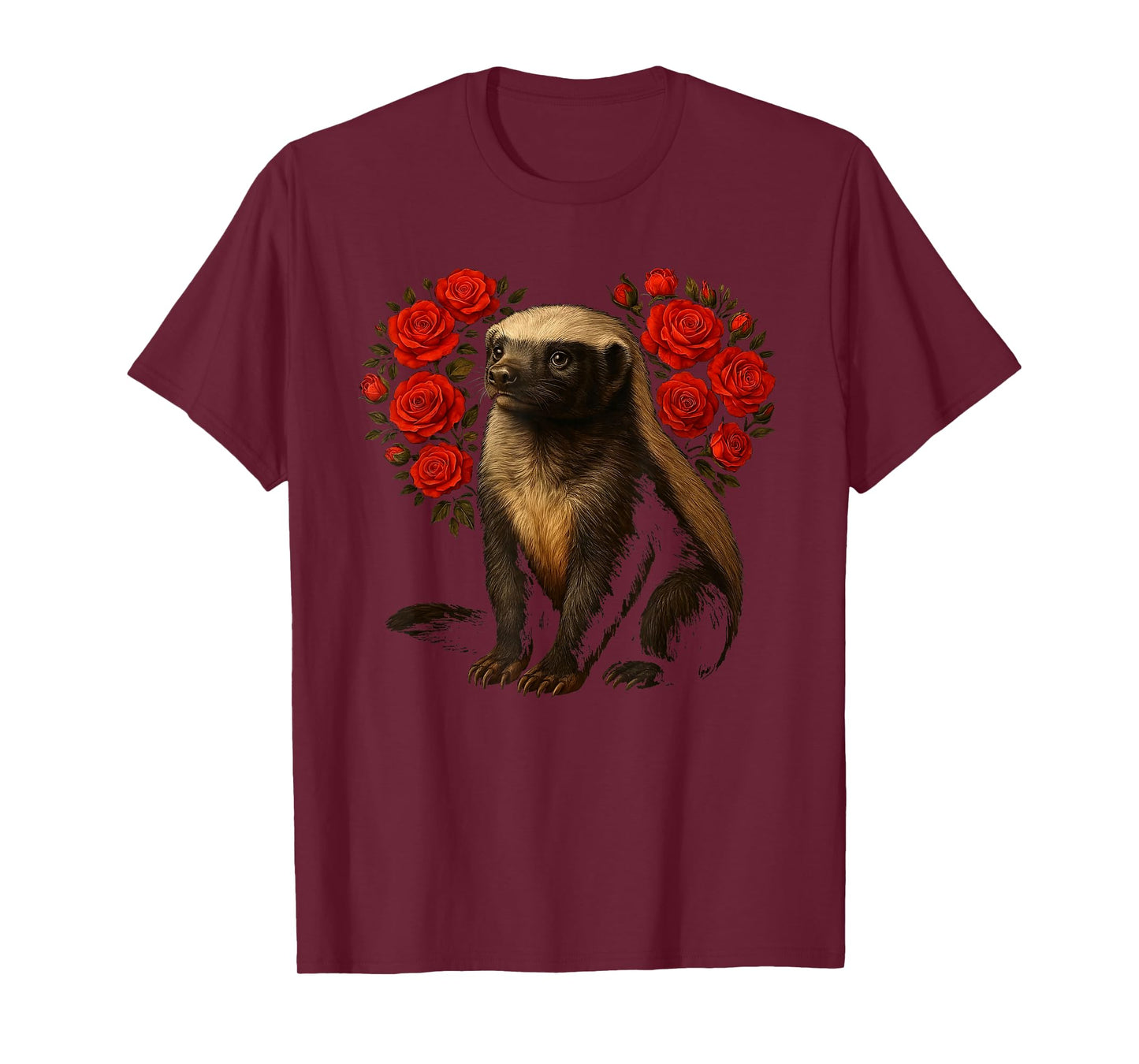 Cute Honey Badger Valentines Floral Heart Funny Cat Lovers T-Shirt
