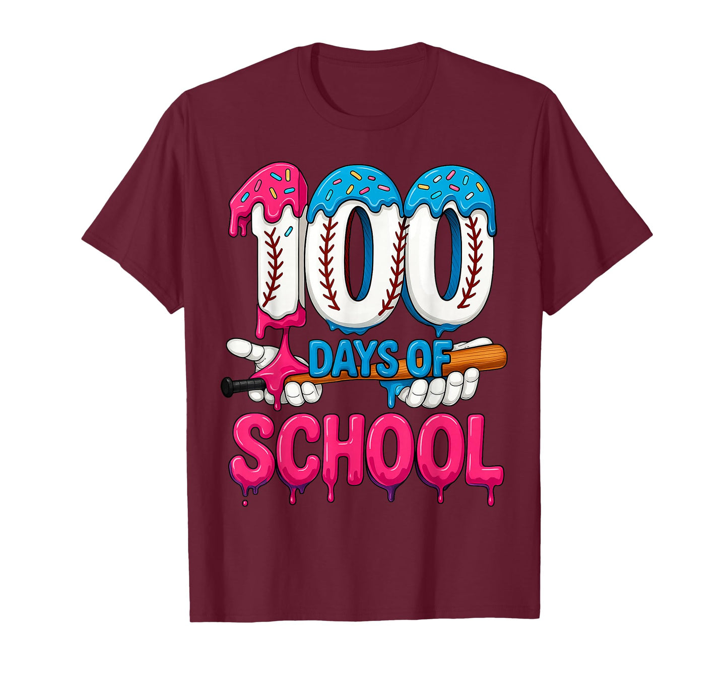 100 Days of School Baseball Ice Cream Teacher Student T-Shirt