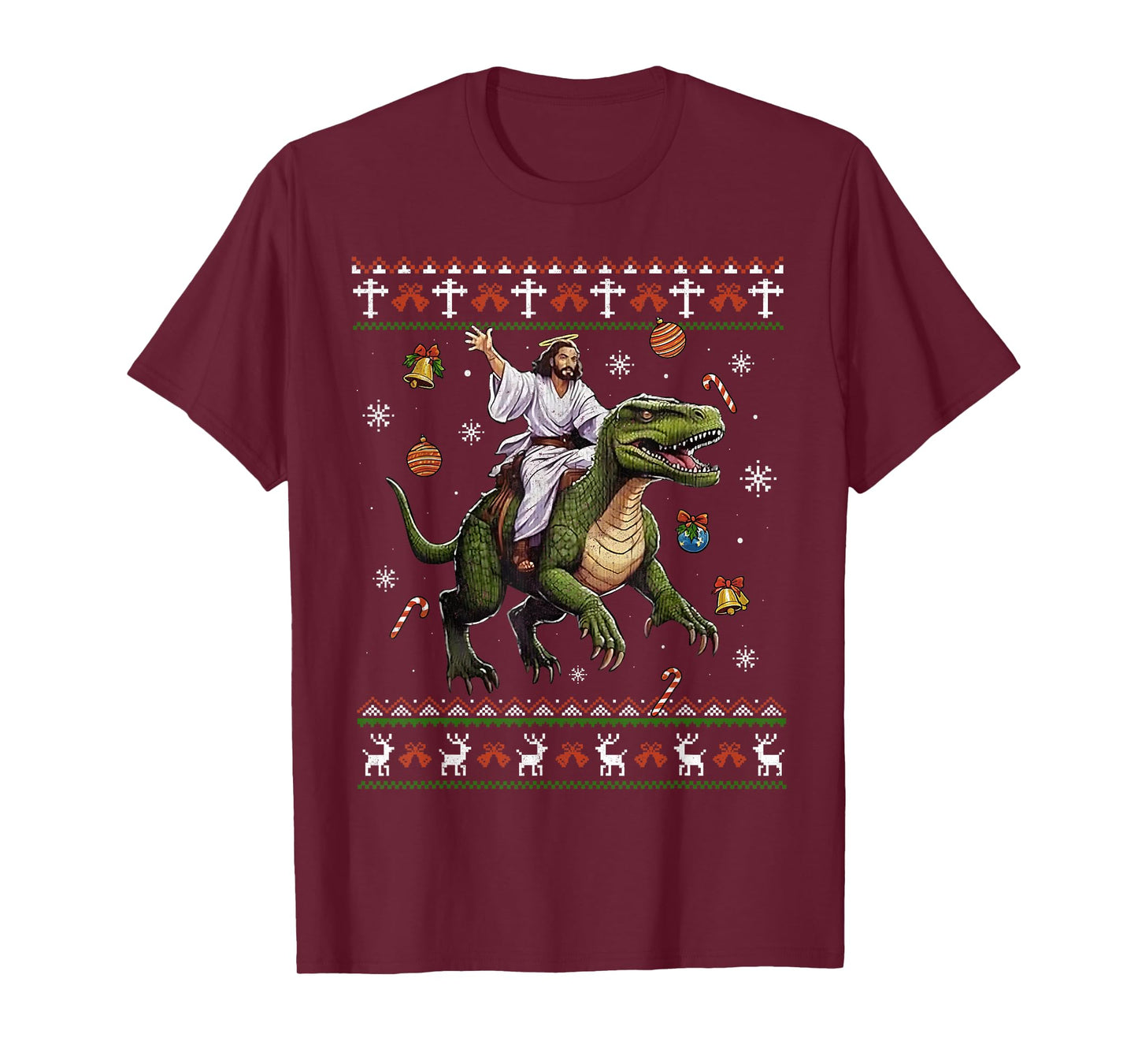 Jesus Riding Dinosaur Funny Meme Ugly Christmas Sweater T-Shirt