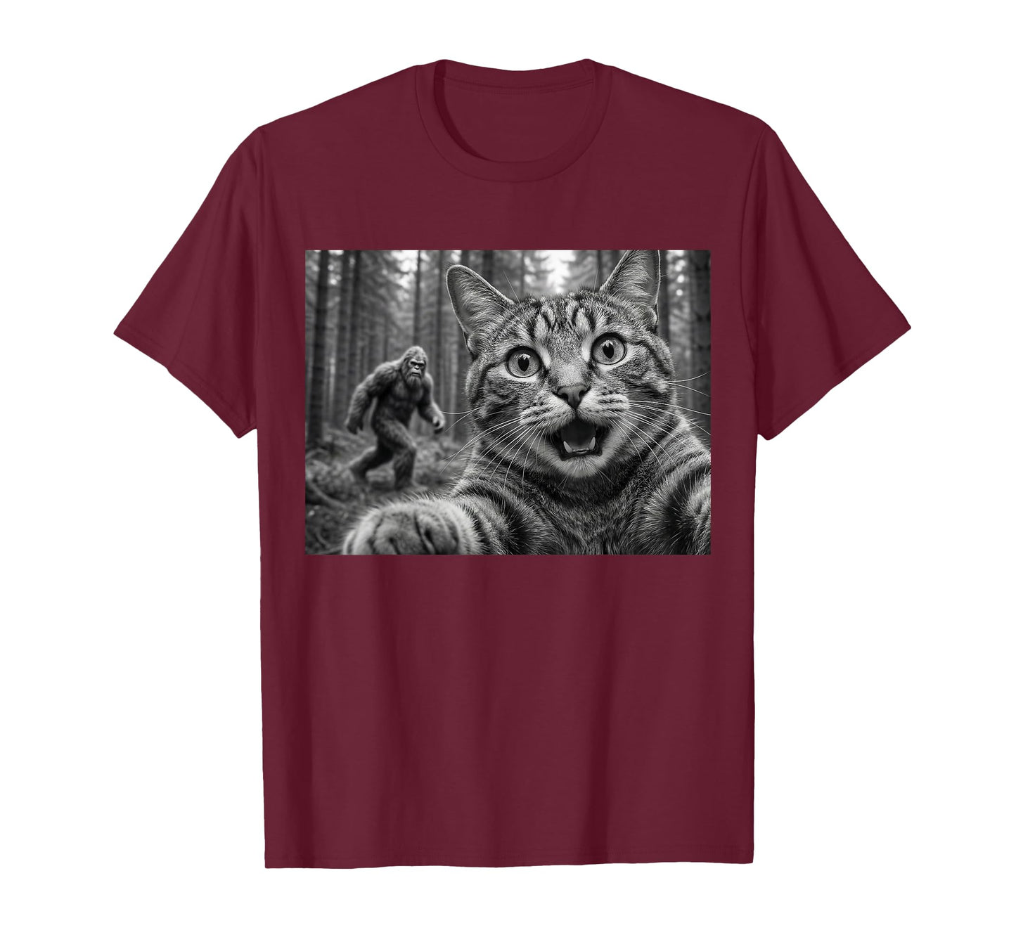 Funny Cat Selfie with Bigfoot Sasquatch Cryptid Humor T-Shirt