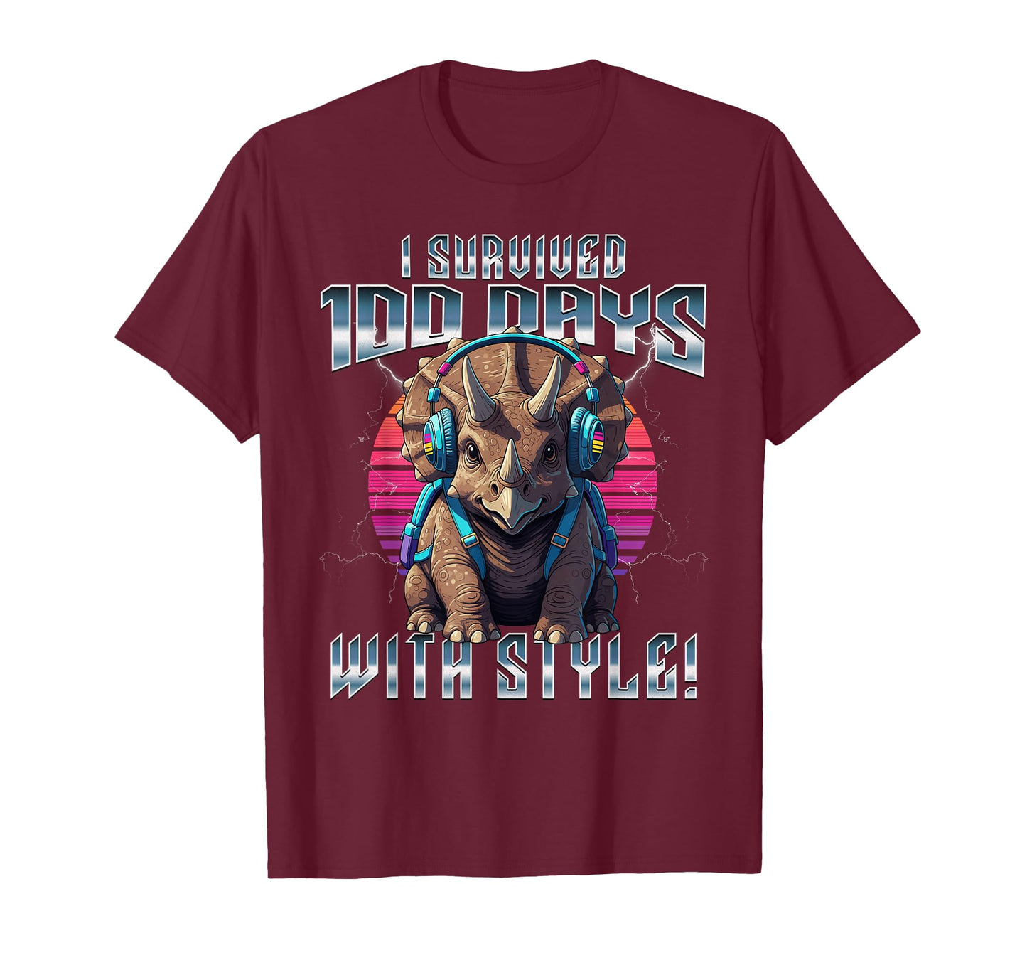 Retro Style Dinosaur Triceratops 100 Days of School T-Shirt