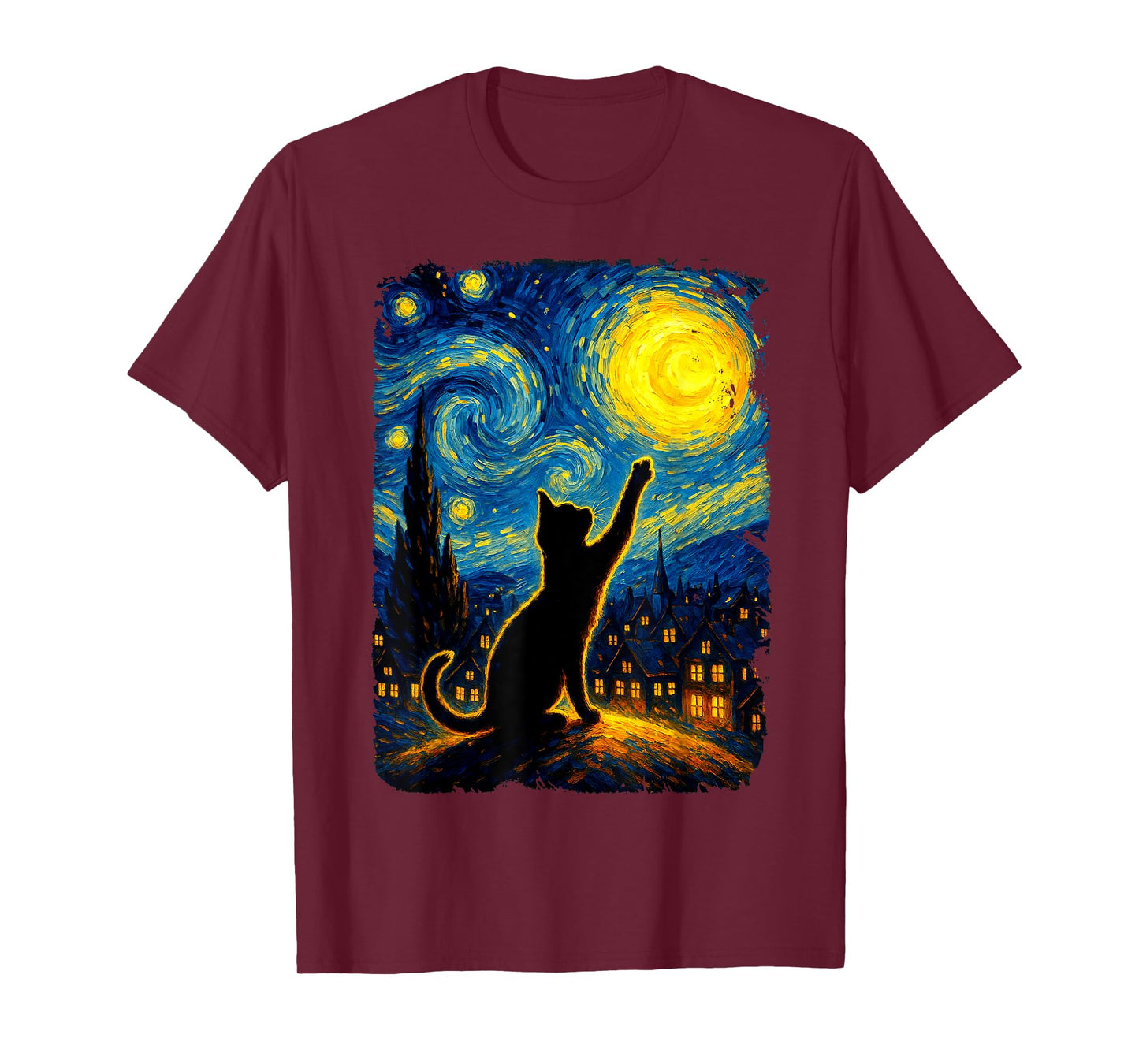 Black Cat Starry Night Van Gogh Cat, Cat Mom, Cat Dad T-Shirt
