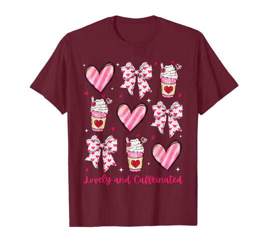 Lovely and Caffeinated Coquette Bow Coffee Lover Girl Women T-Shirt