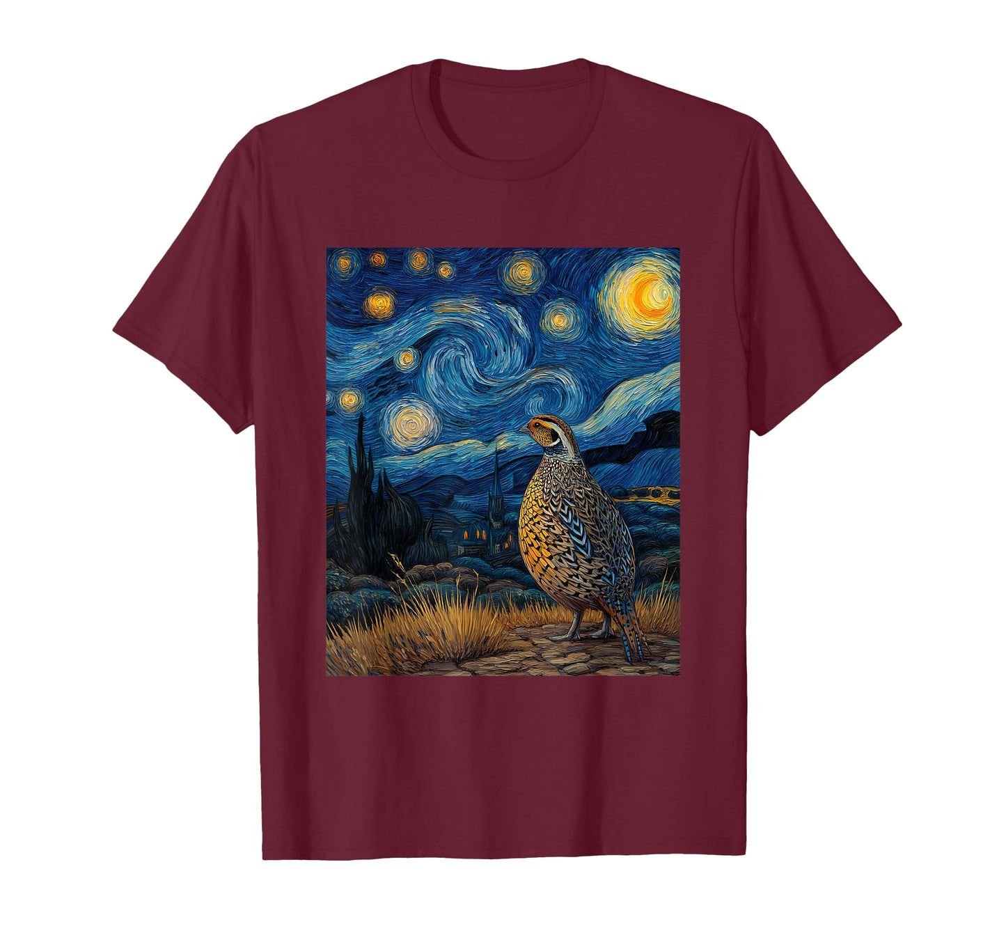 Quail Bird Van Gogh Style Starry Night Funny Graphic T-Shirt