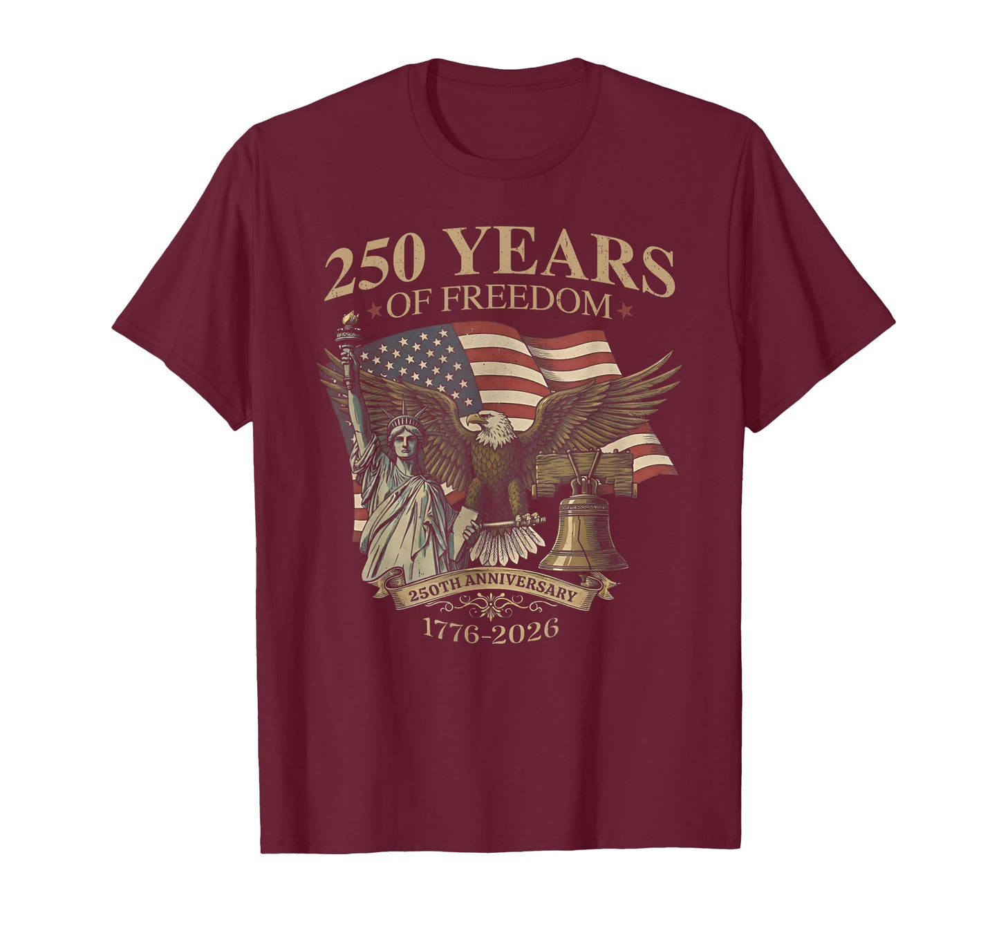 250 Years of Freedom 1776-2026 Liberty Bell Eagle USA Flag T-Shirt