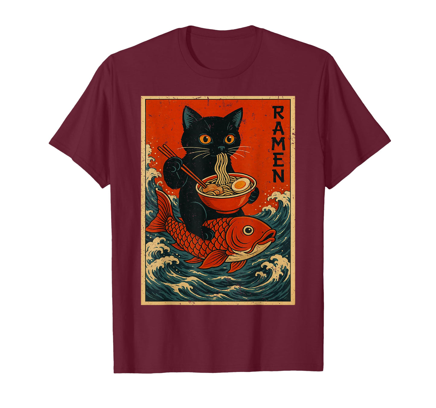 Black Cat Ramen Japanese Graphic Tees for Men Women Teens T-Shirt