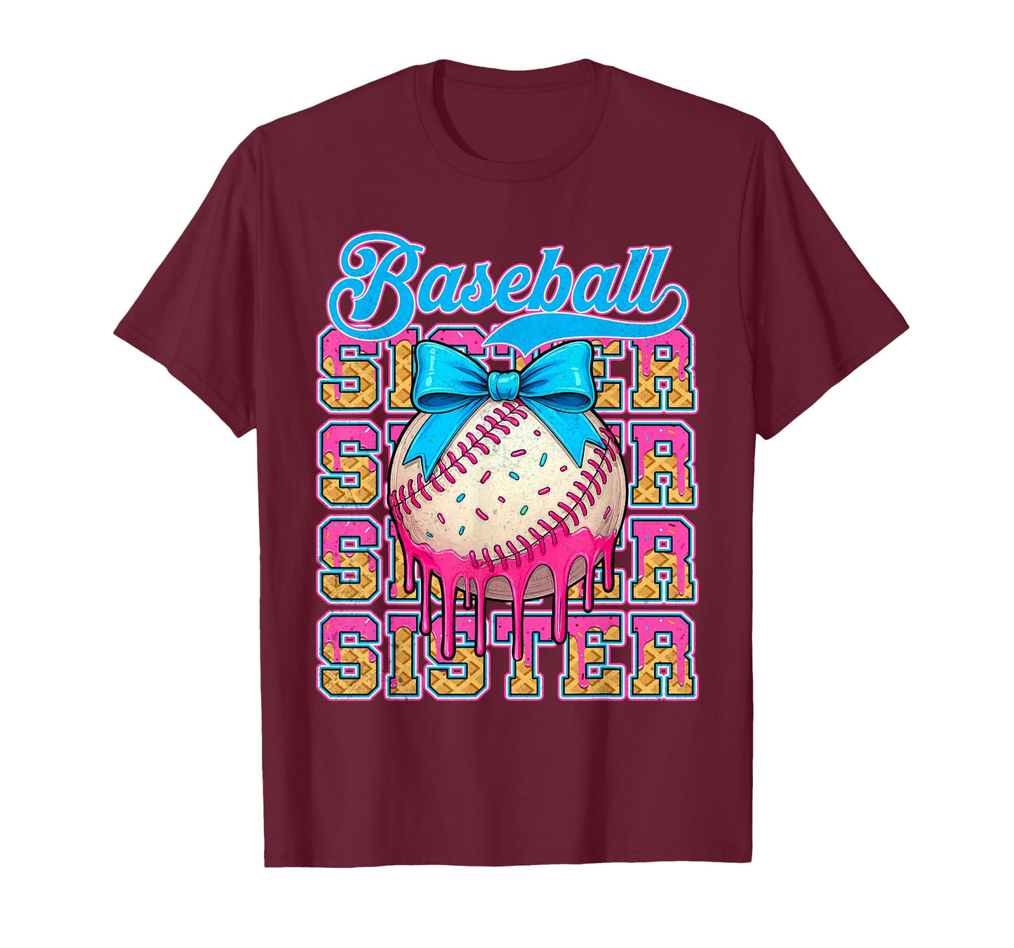 Retro Baseball Sister Ice Cream Drip Coquette Bow Game Day T-Shirt