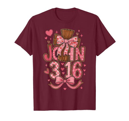 HUGvyn John 3:16 Valentine Loved Christian Preppy Coquette T-Shirt
