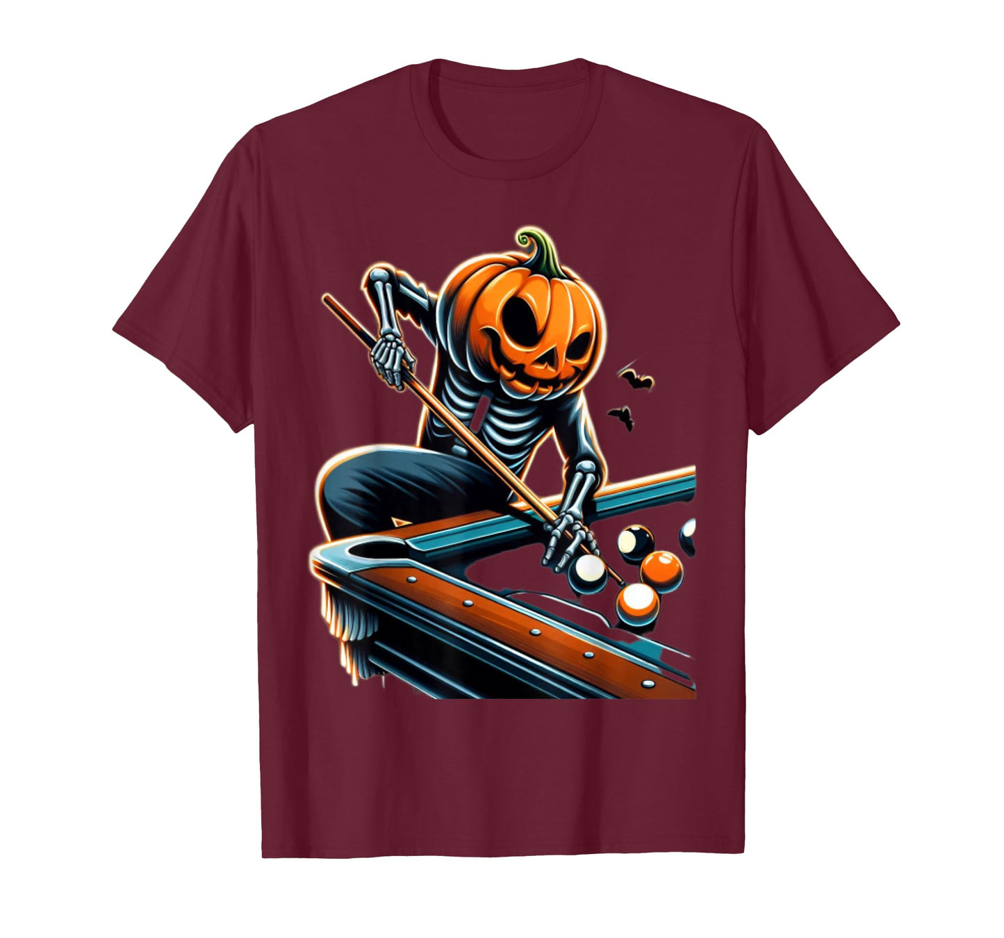 Funny Halloween Billiards Skeleton Pumpkin T-Shirt