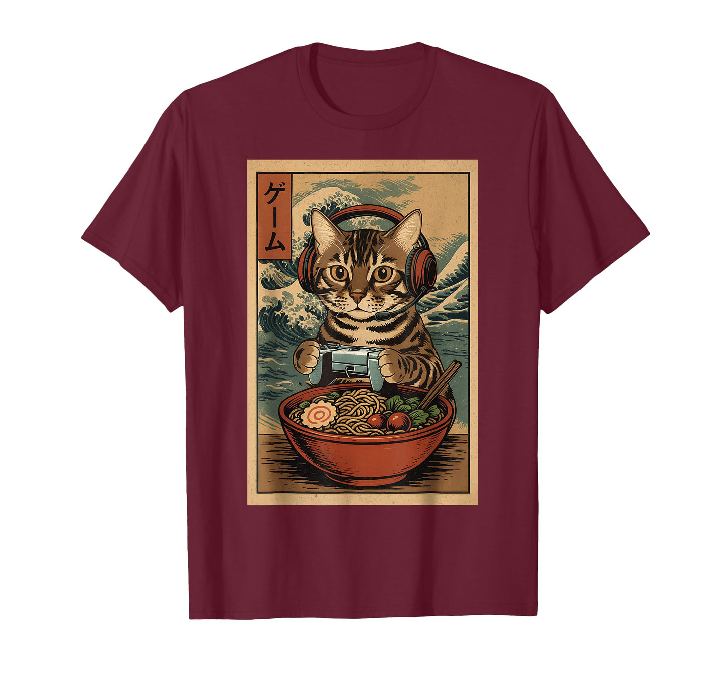 Cute Kawaii Gamer Cat Funny Ramen Retro Japanese Cat Gaming T-Shirt