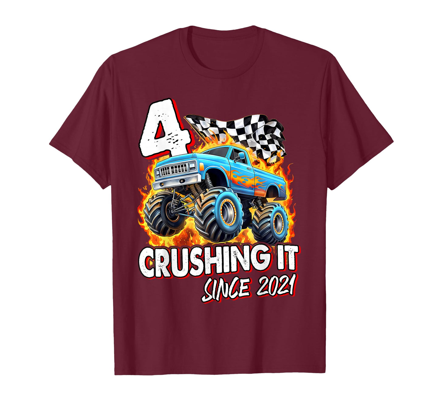 Birthday Monster Truck 4 year Old Boys 4th Party Born 2021 T-Shirt