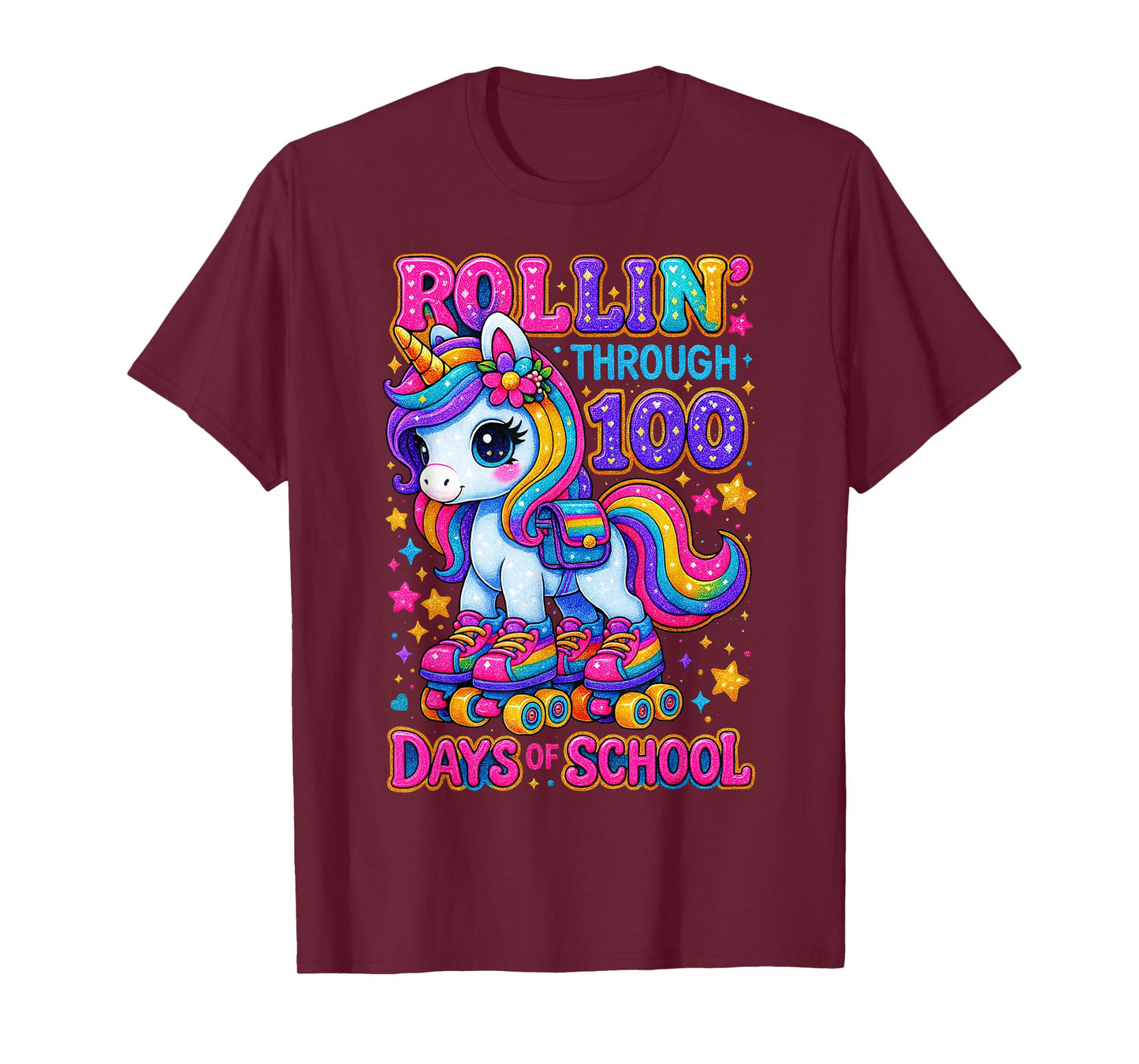 Rollin Through 100 Days of School Unicorn Girl Preppy T-Shirt