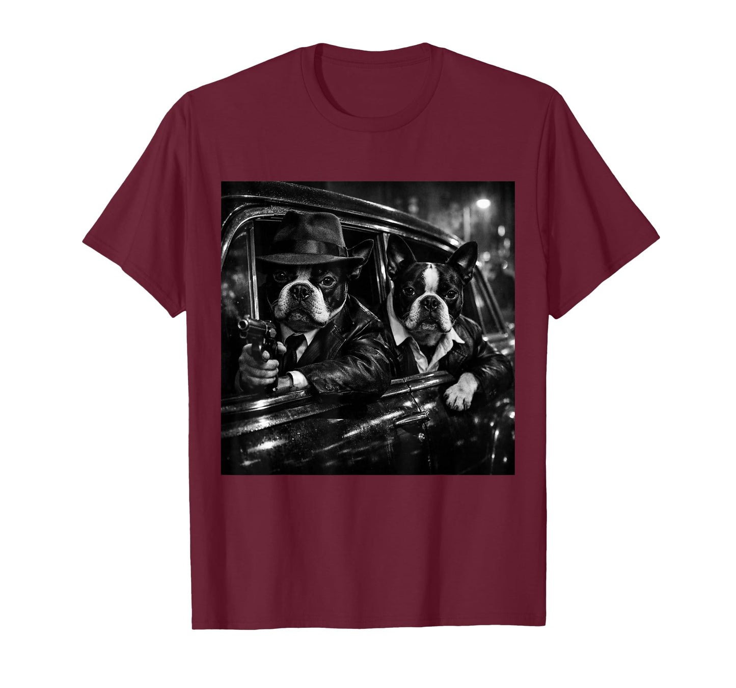 Funny Gangster Boston Terrier Street Noir Dog Design T-Shirt