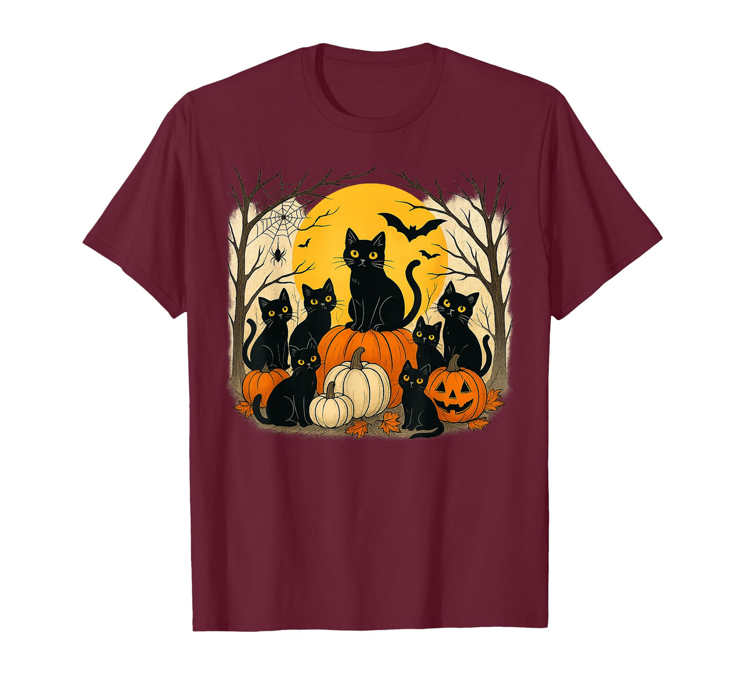 Halloween Black Cats Pumpkins Retro Spooky Night Funny Cat T-Shirt