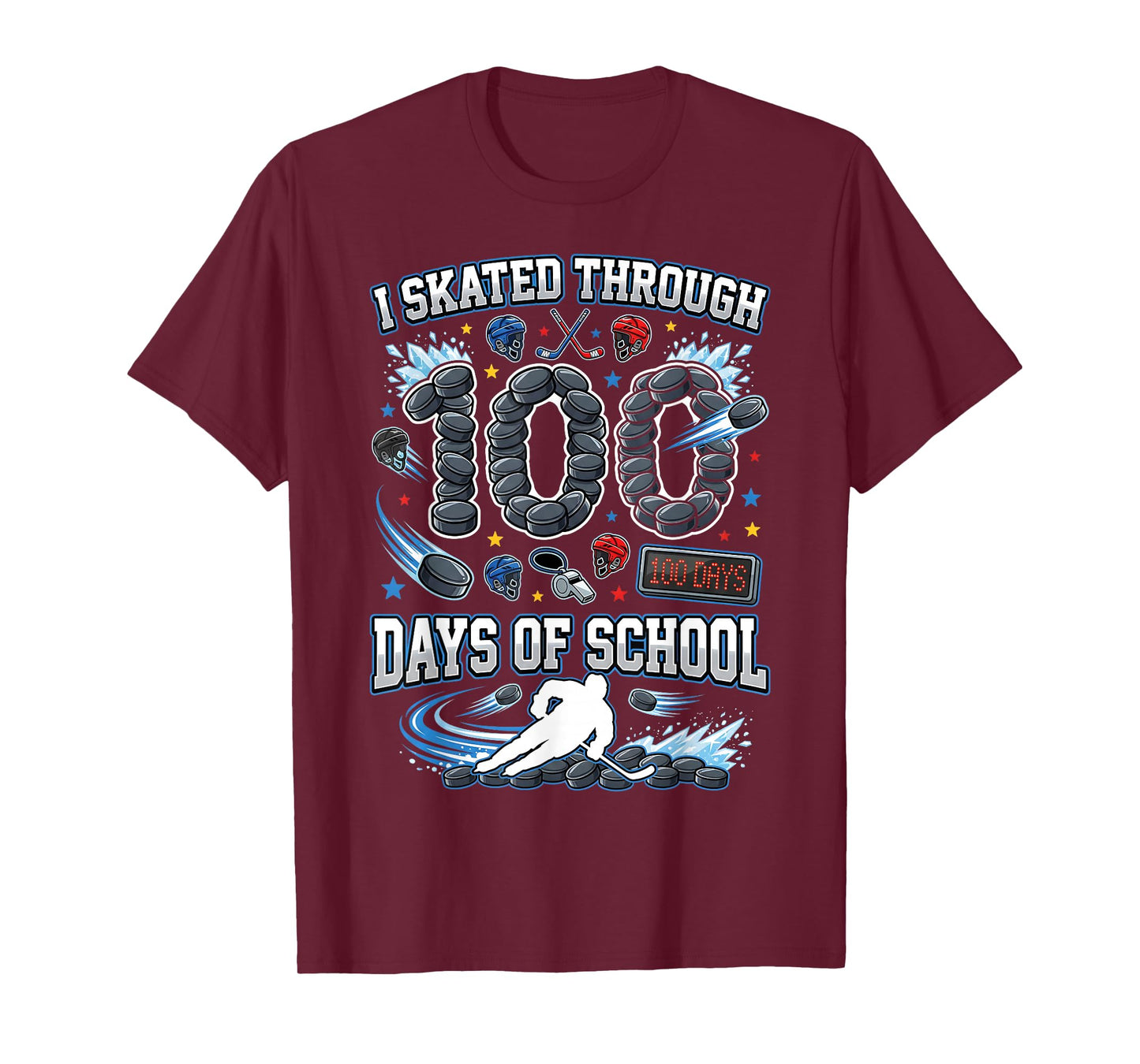 I Skated Through 100 Days of School Ice Hockey 100th Days T-Shirt