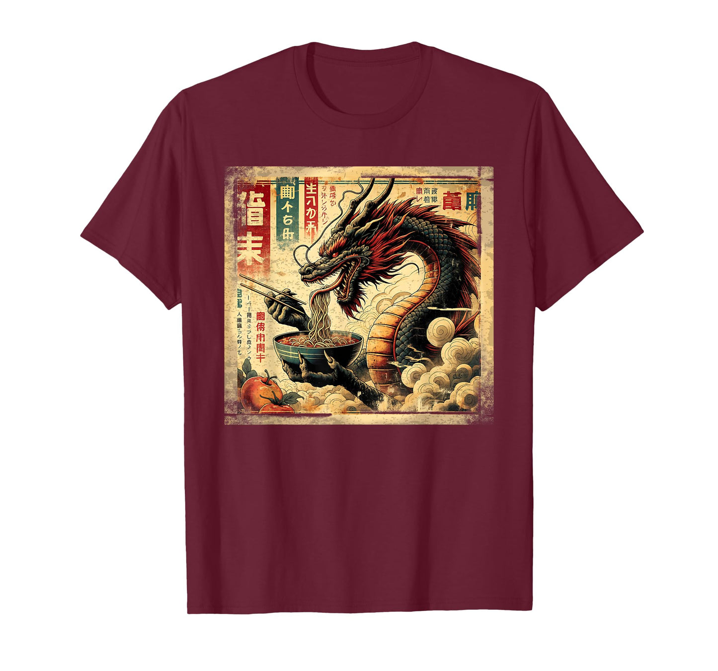 Japanese Dragon Eating Ramen Vintage Art Graphic T-Shirt