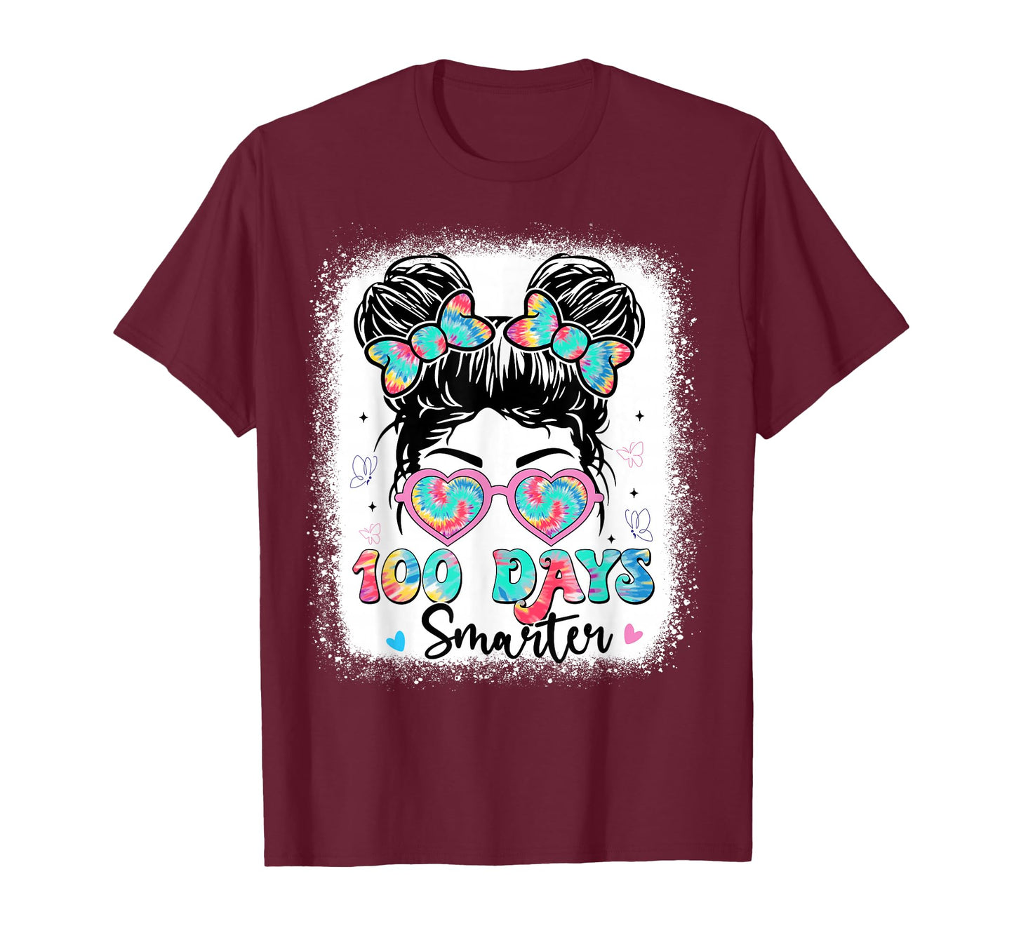 100 Days Smarter Messy Bun Girls 100th Day of School Kids T-Shirt