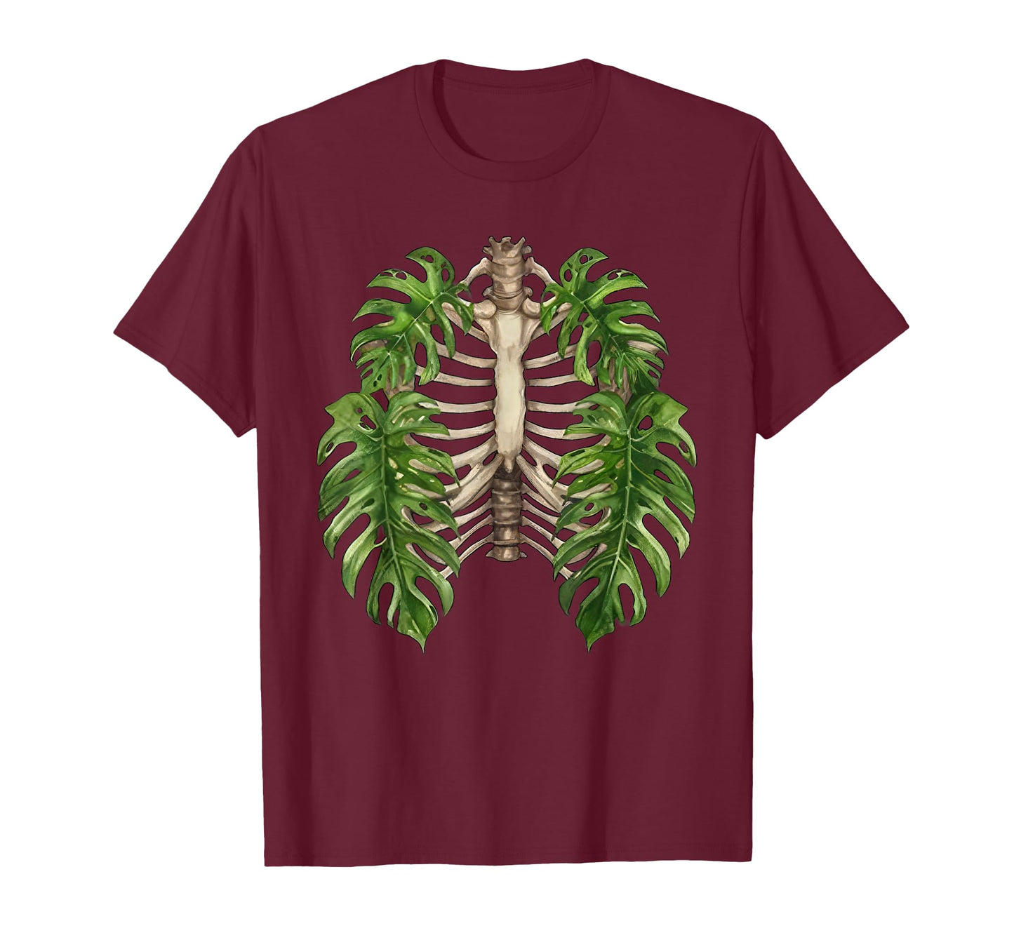 Nature Spine Lungs Monstera Plant Skeleton Art T-Shirt