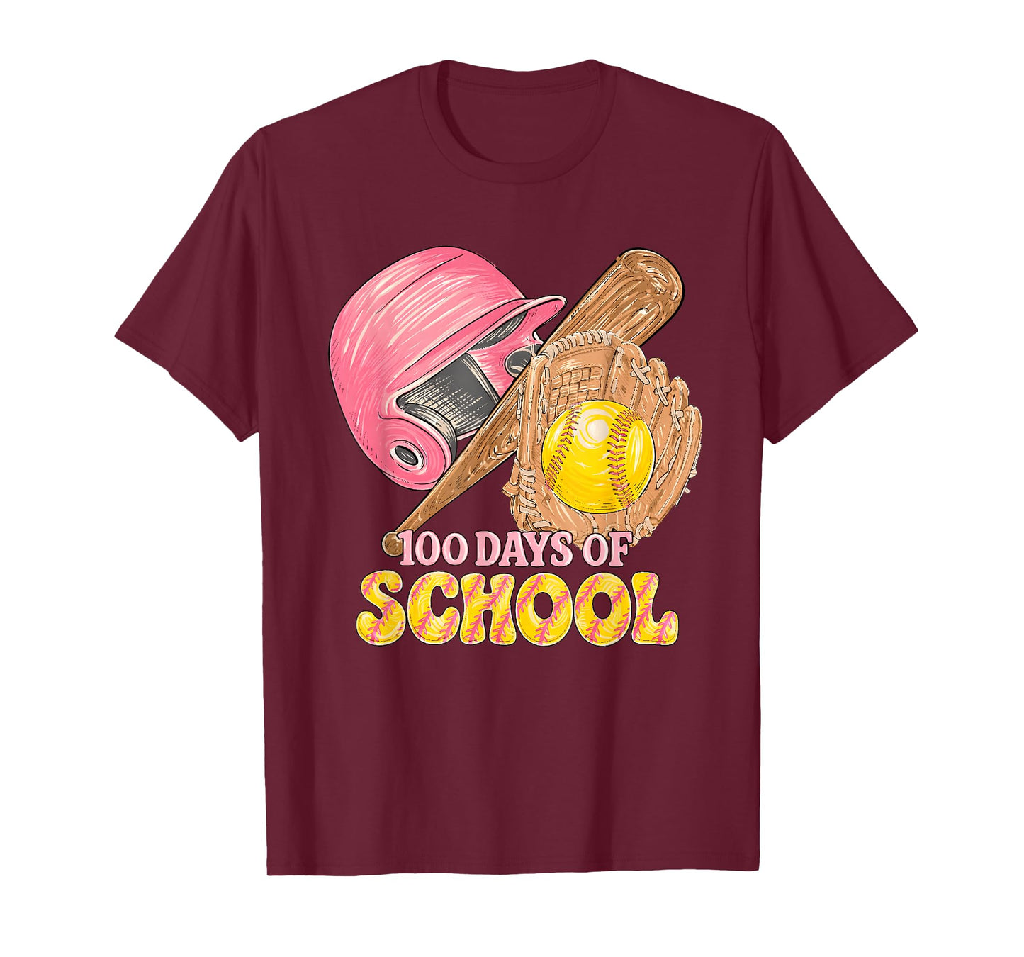 100 Days of School Softball Kid 100th Day of School Softball T-Shirt