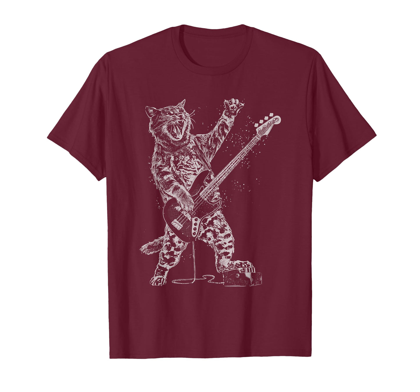 Cat Playing Bass Guitar Shirt for Men Animal Playing Guitar T-Shirt