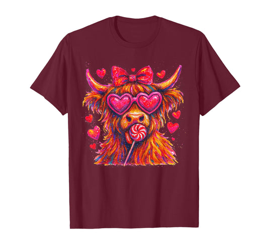 Highland Cow Valentine's Day Heart Howdy Western XOXO T-Shirt