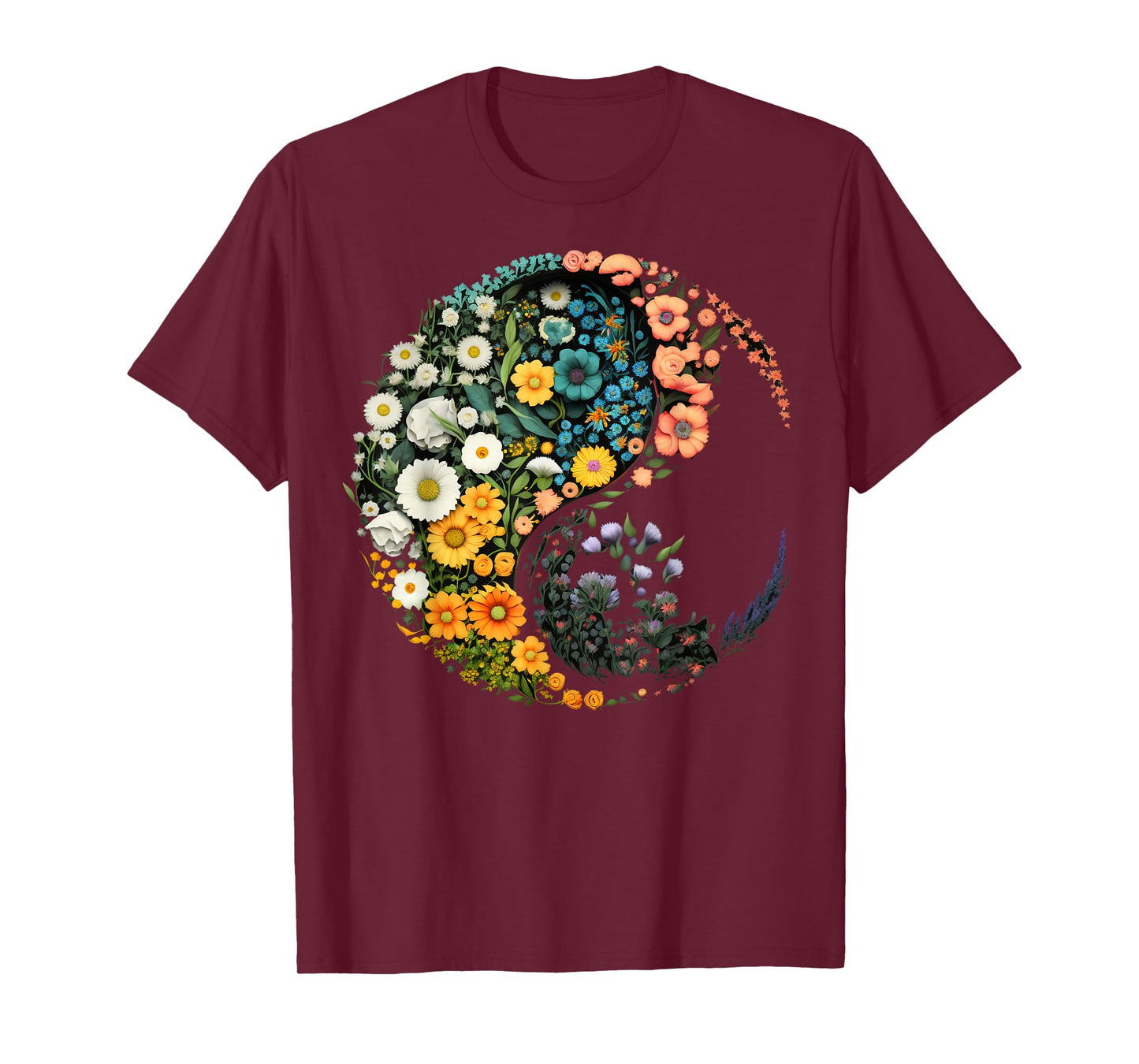 Flower Taoism Yin Yang Symbol on Zen Taijitu Yin Yang T-Shirt