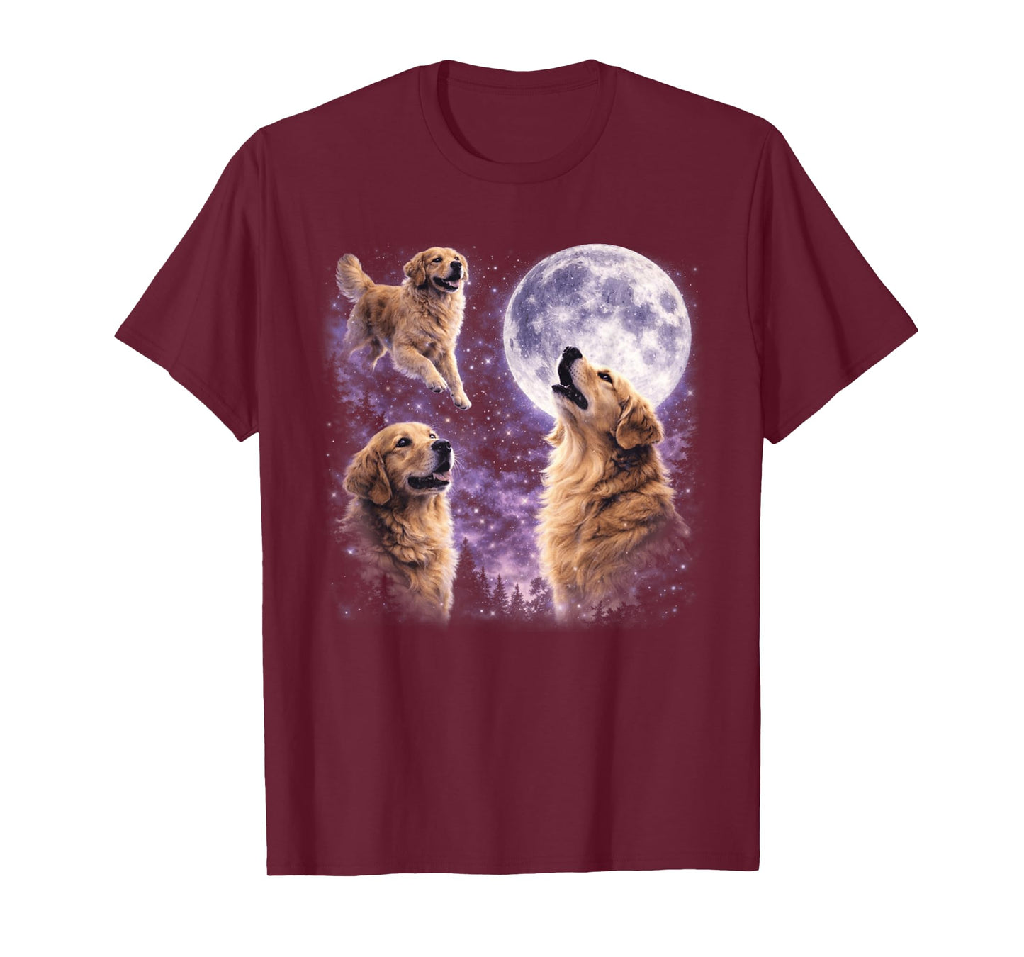Vintage Three Golden Retriever Howling to The Moon Dog Art T-Shirt