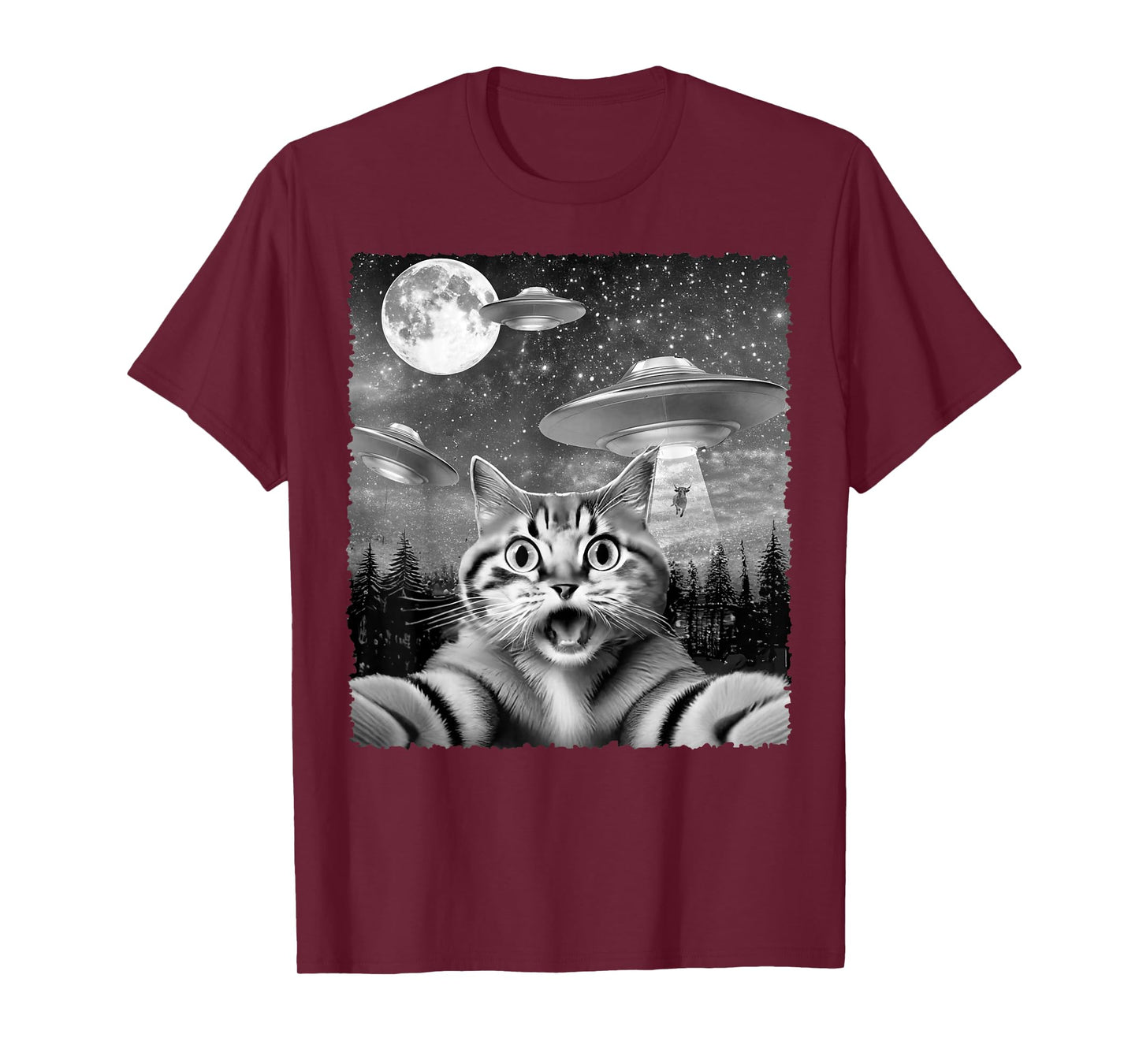 Funny Alien Cat Selfie with UFOs Gift Idea Men Women Kids T-Shirt