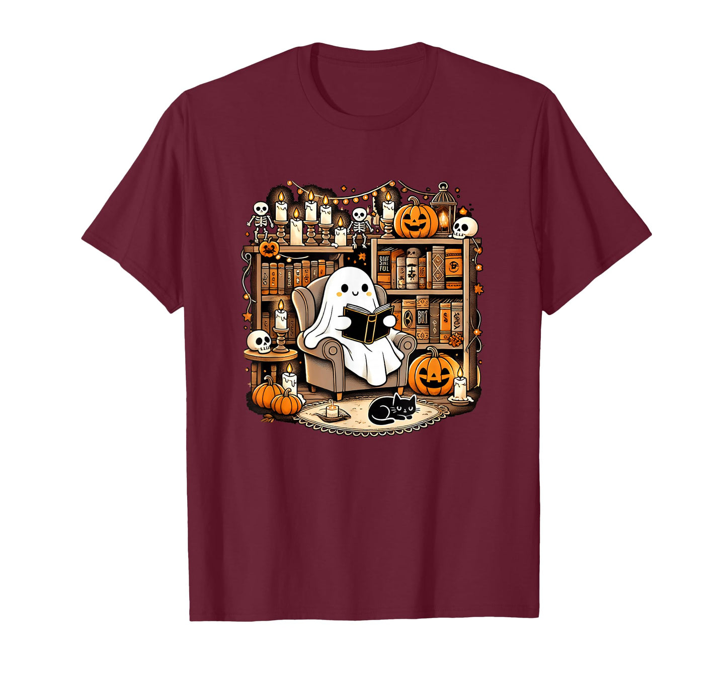 Vintage Ghost Reading Book Lovers Library Halloween Spooky T-Shirt