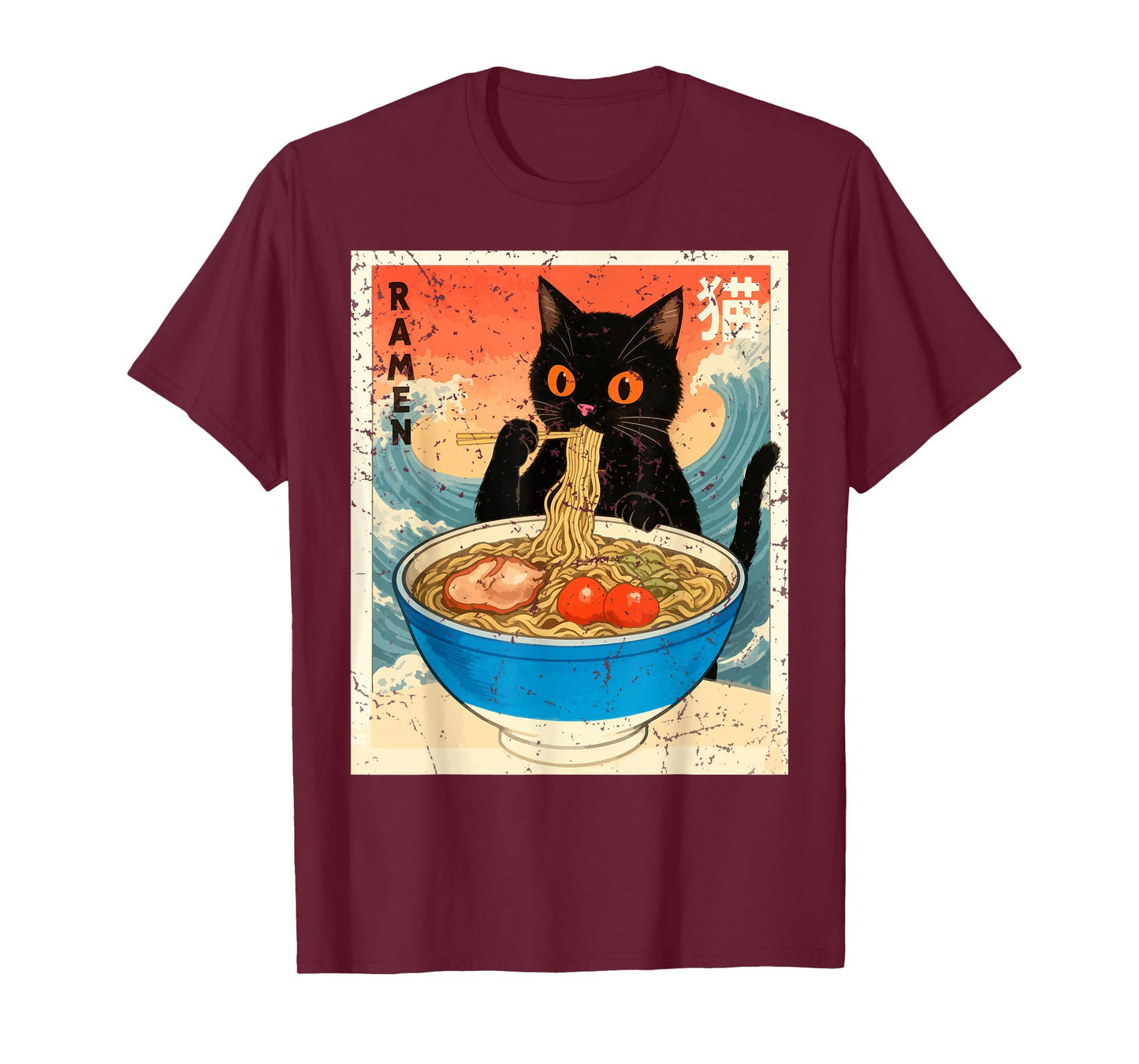 Anime Cat Eating Ramen Japanese Funny Graphic Kawaii Cat T-Shirt