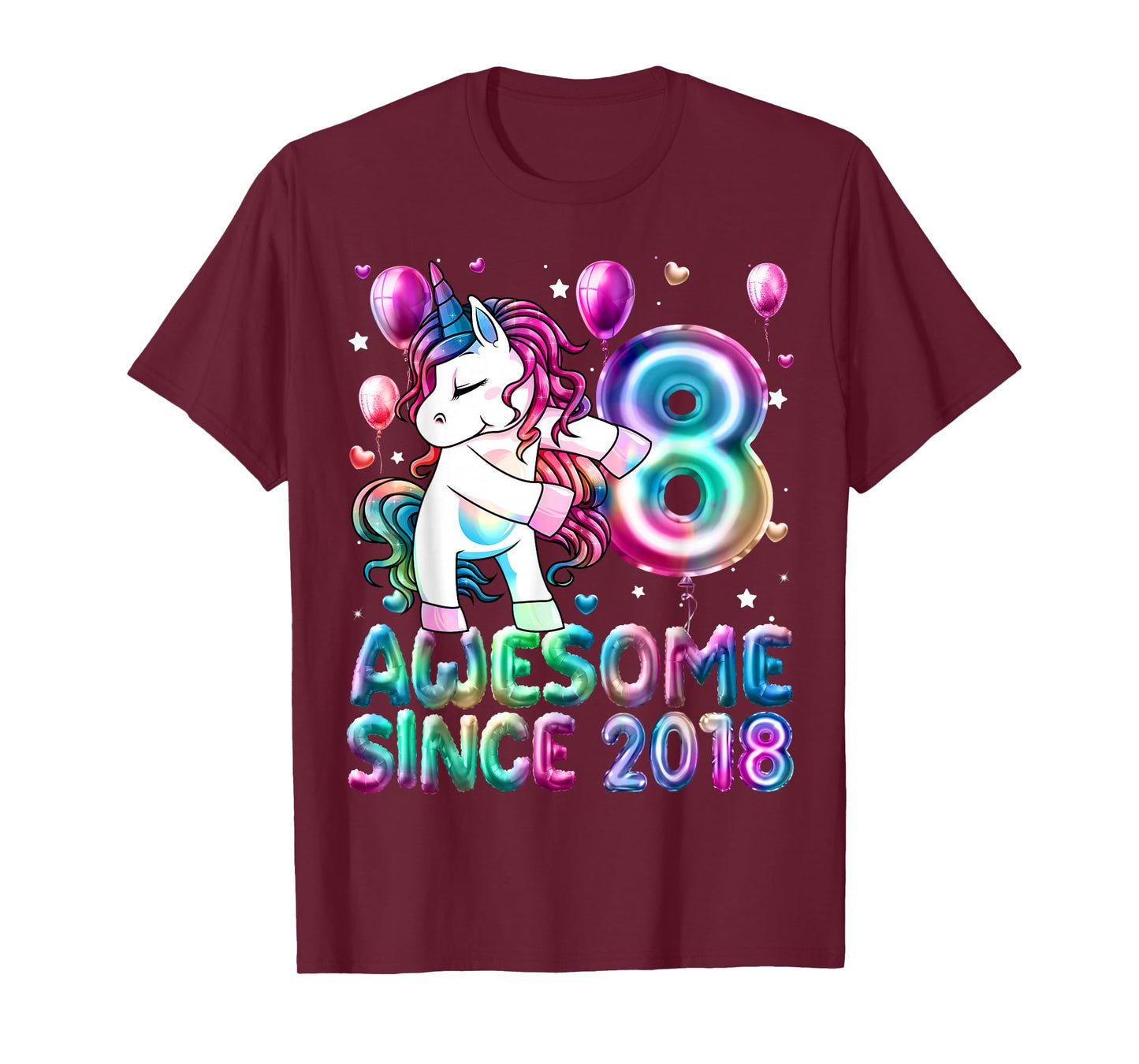 8 Year Old Girl Awesome Since 2018 Unicorn 8th Birthday Girl T-Shirt