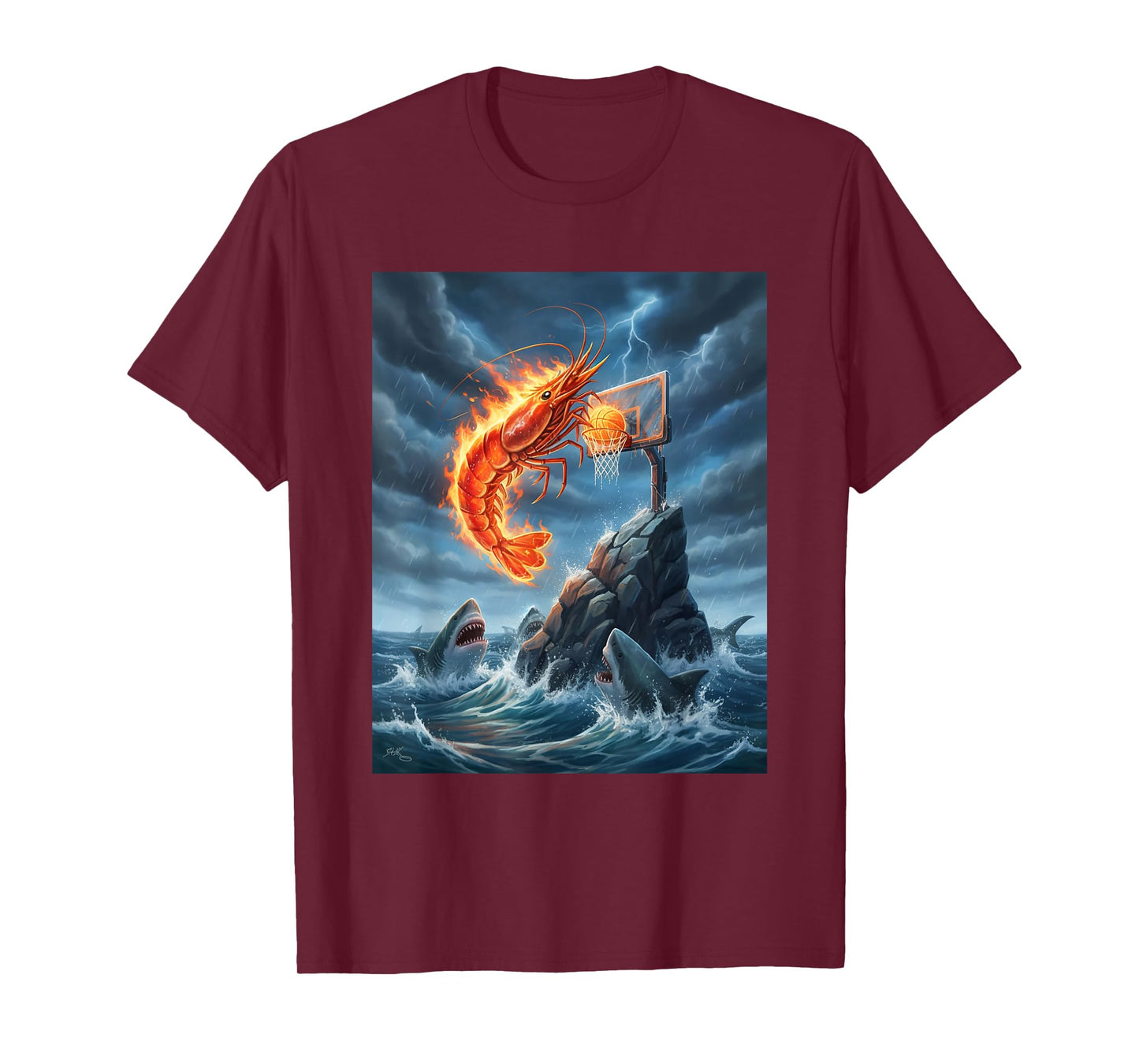 Shrimp Dunking on Shark Funny Fishing Meme Basketball Shrim T-Shirt