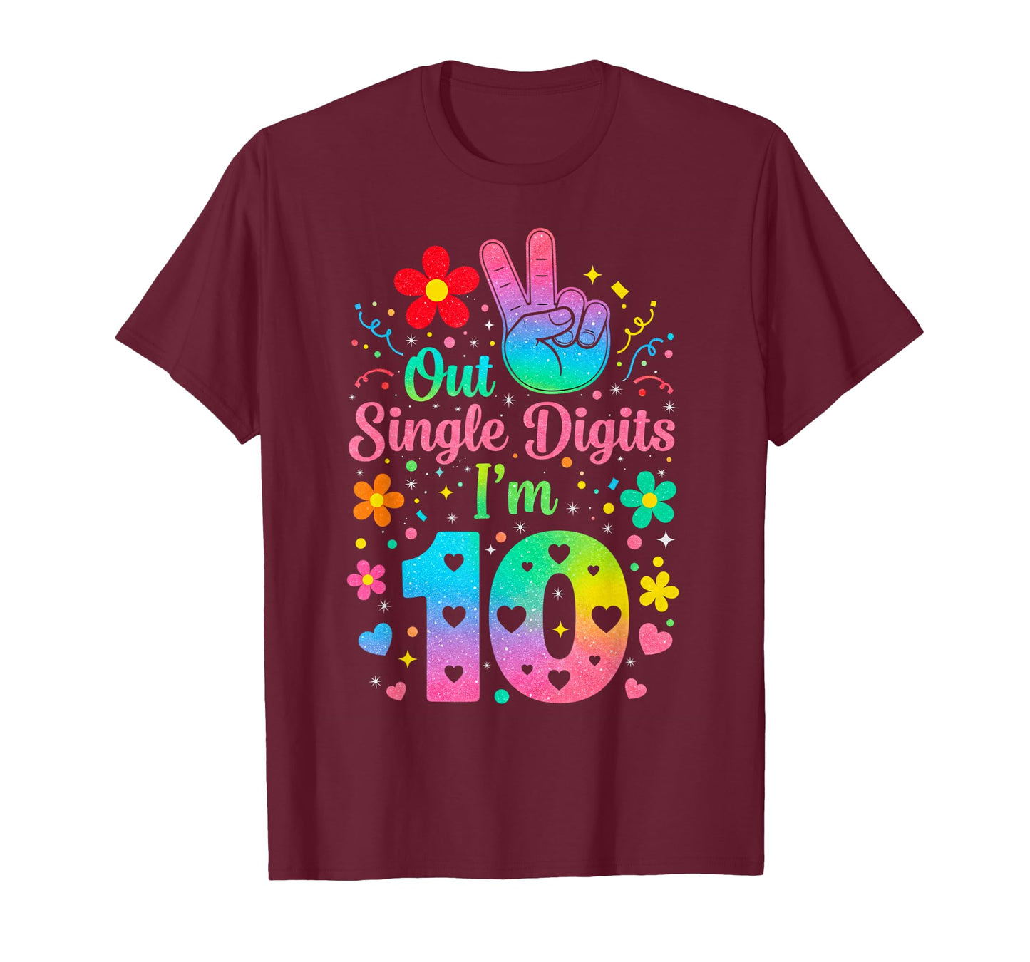 Hello Ten Double Digits Cute Coquette Bow 10th Birthday Girl T-Shirt