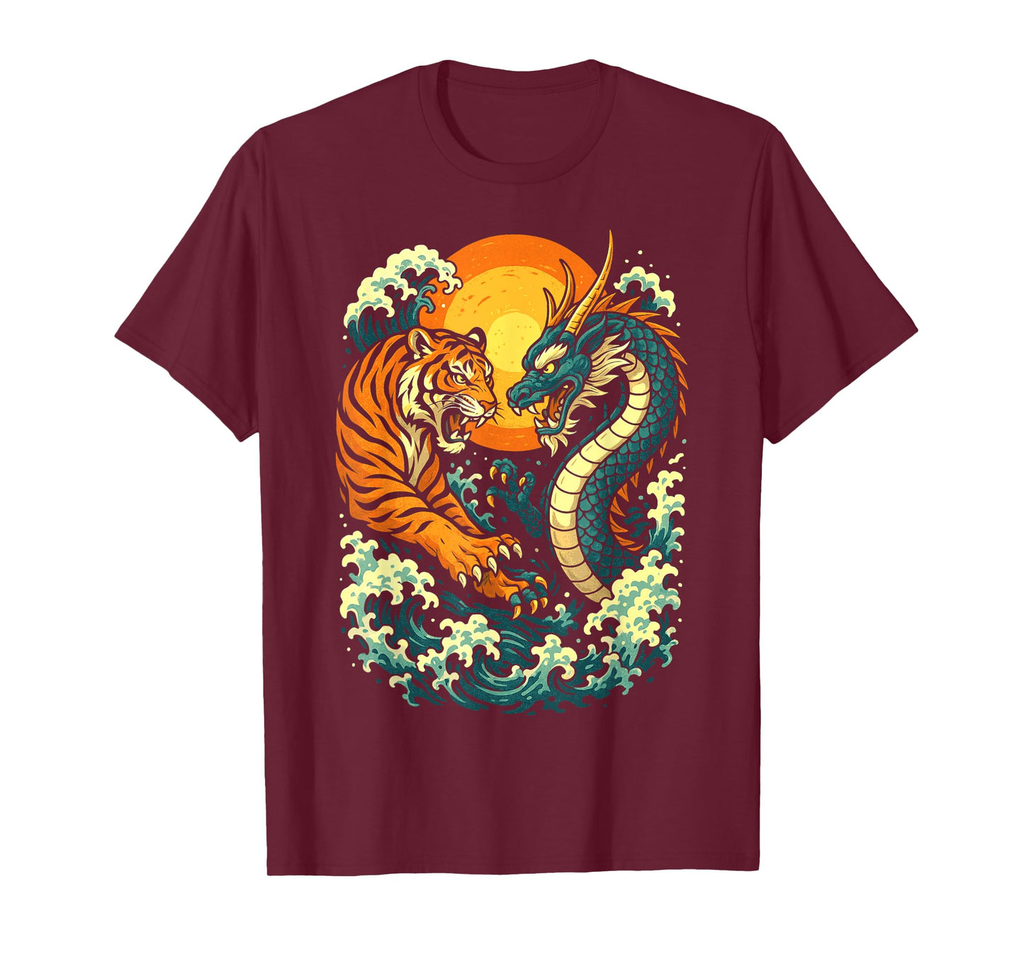 Japanese Tiger vs Dragon Vintage Art Traditional Japan Style T-Shirt