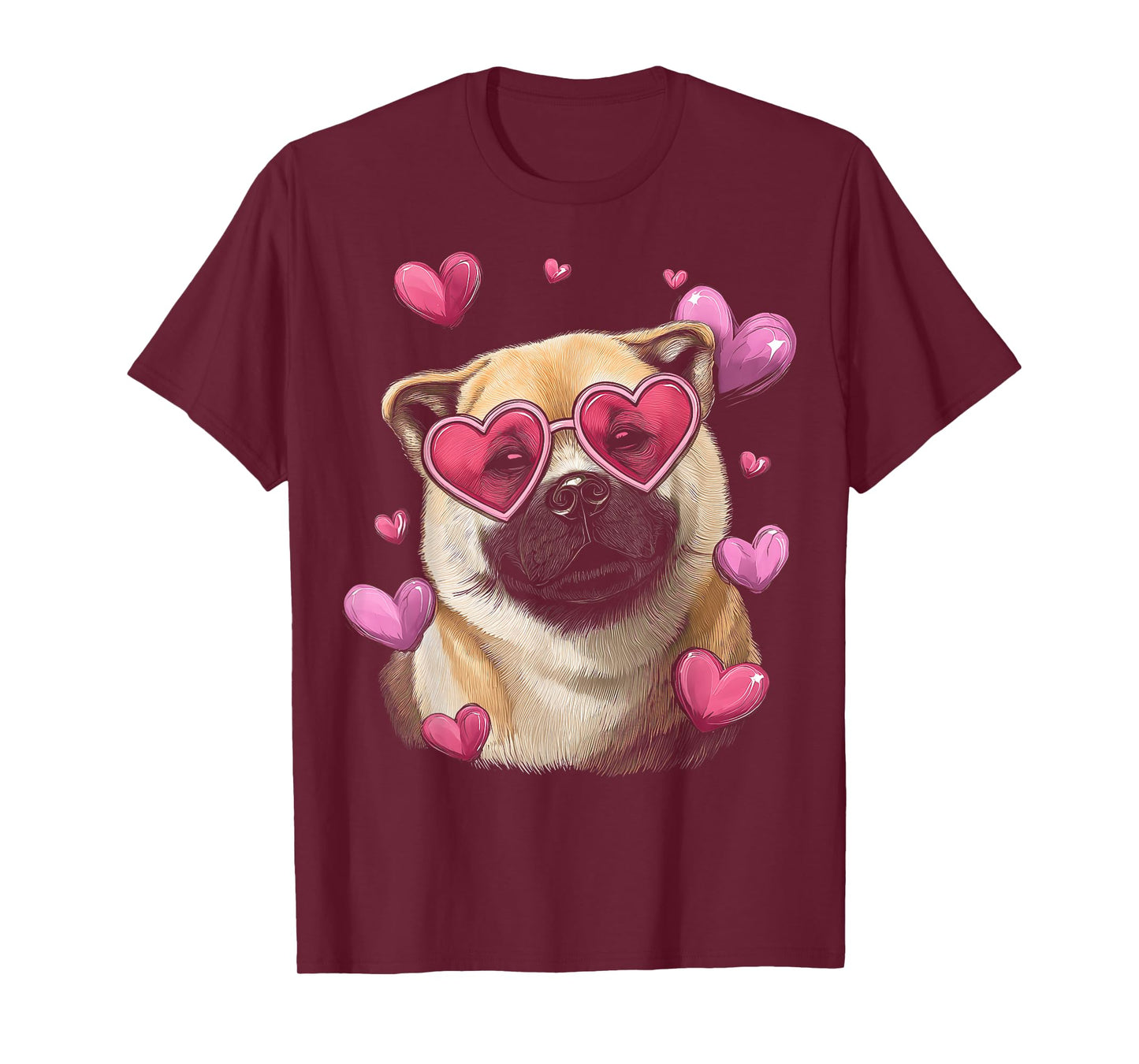Akita Dog Valentine's Day Heart Sunglasses T-Shirt