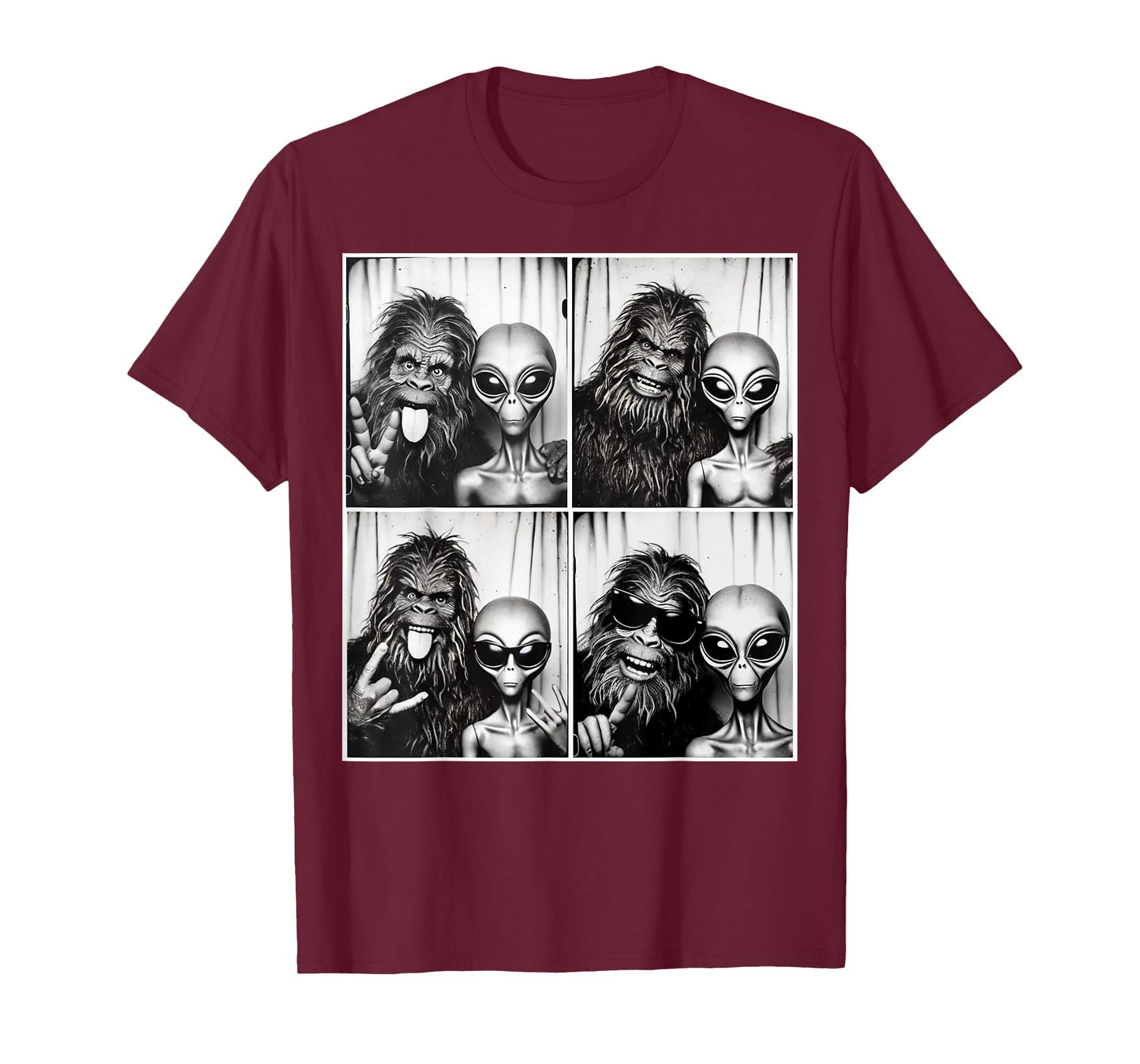 Funny Photobooth Photo Sasquatch UFO Bigfoot And Alien T-Shirt