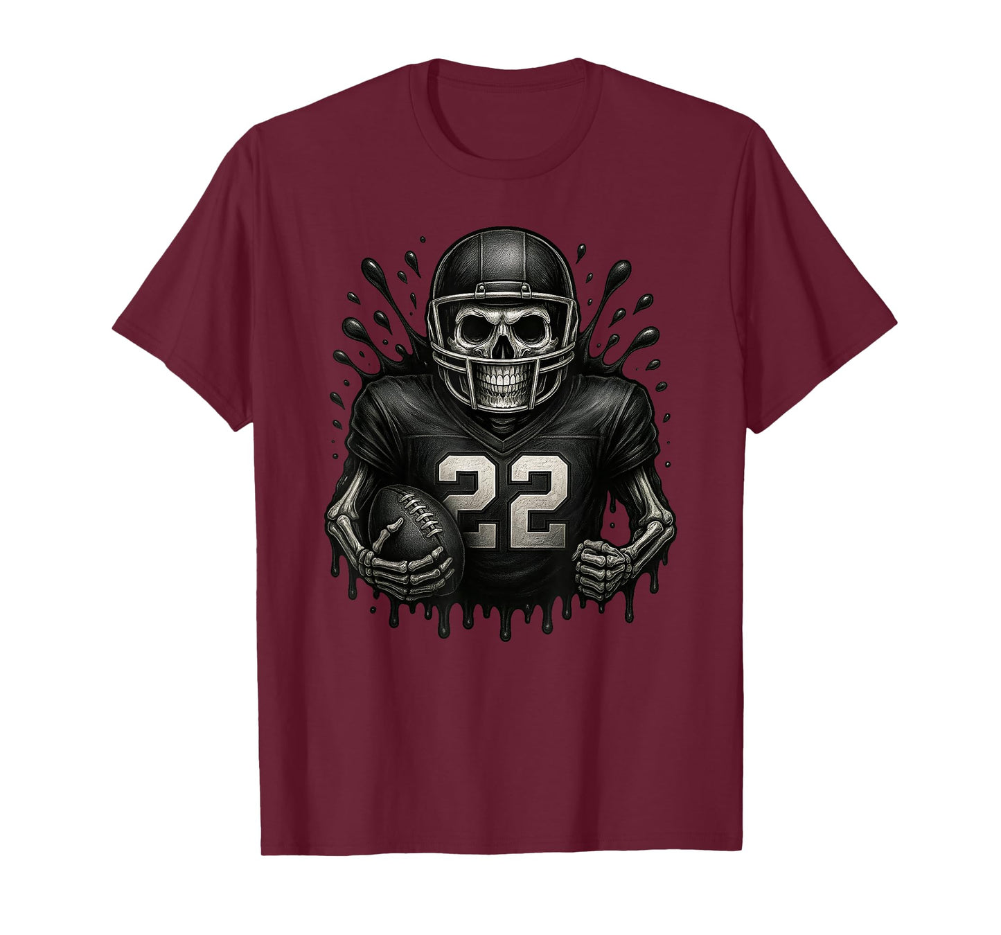 Football Skeleton Running Back Horror Art Halloween Game Day T-Shirt