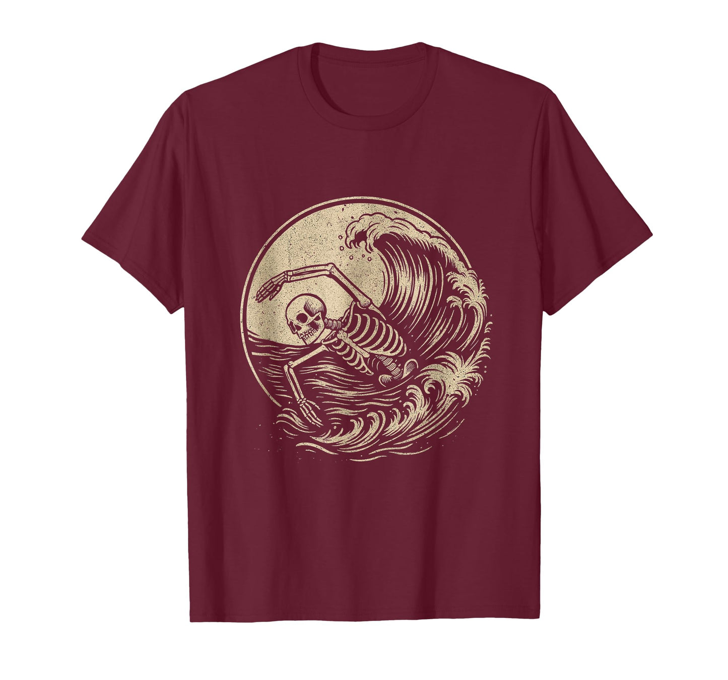 Skeleton Swimming Vintage Wave Swimmer Tee Swim T-Shirt