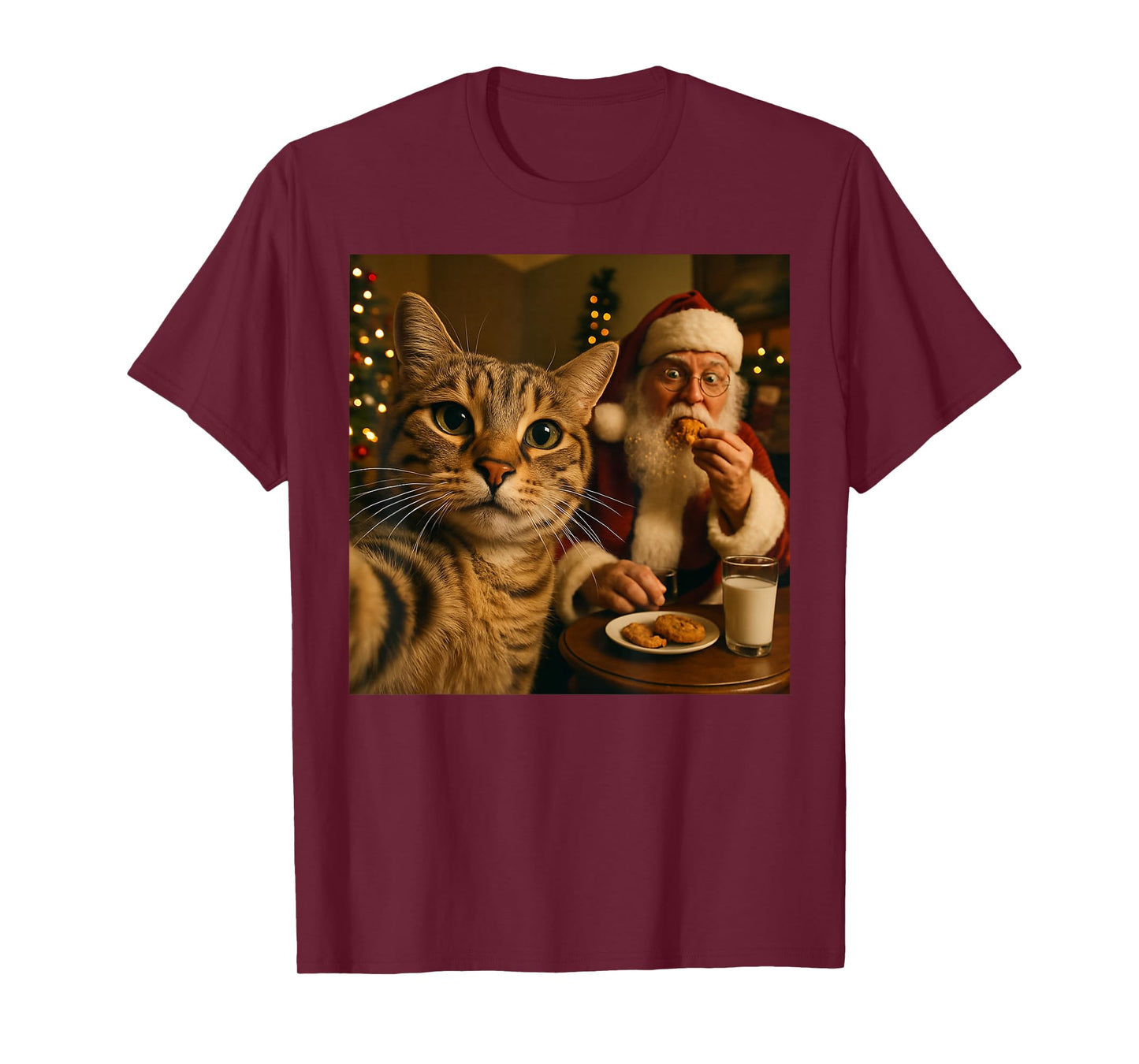 Funny Cat Selfie with Santa Claus Christmas Meme T-Shirt