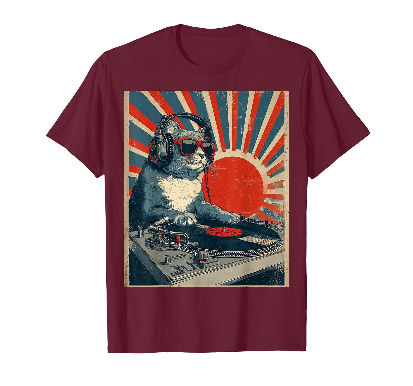 Vintage Turntable Cat DJ Art for Music Lovers T-Shirt