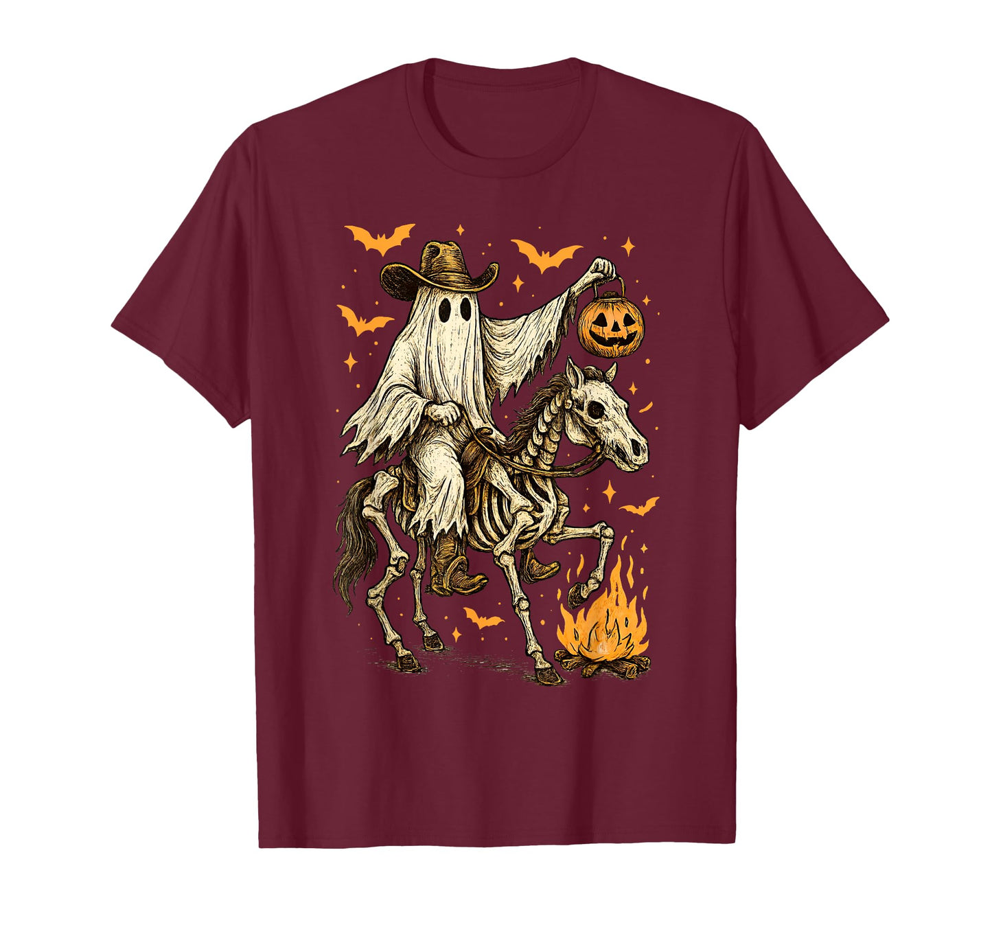 Howdy Cowboy Ghost Pumpkin Riding Skeleton Horse Halloween T-Shirt
