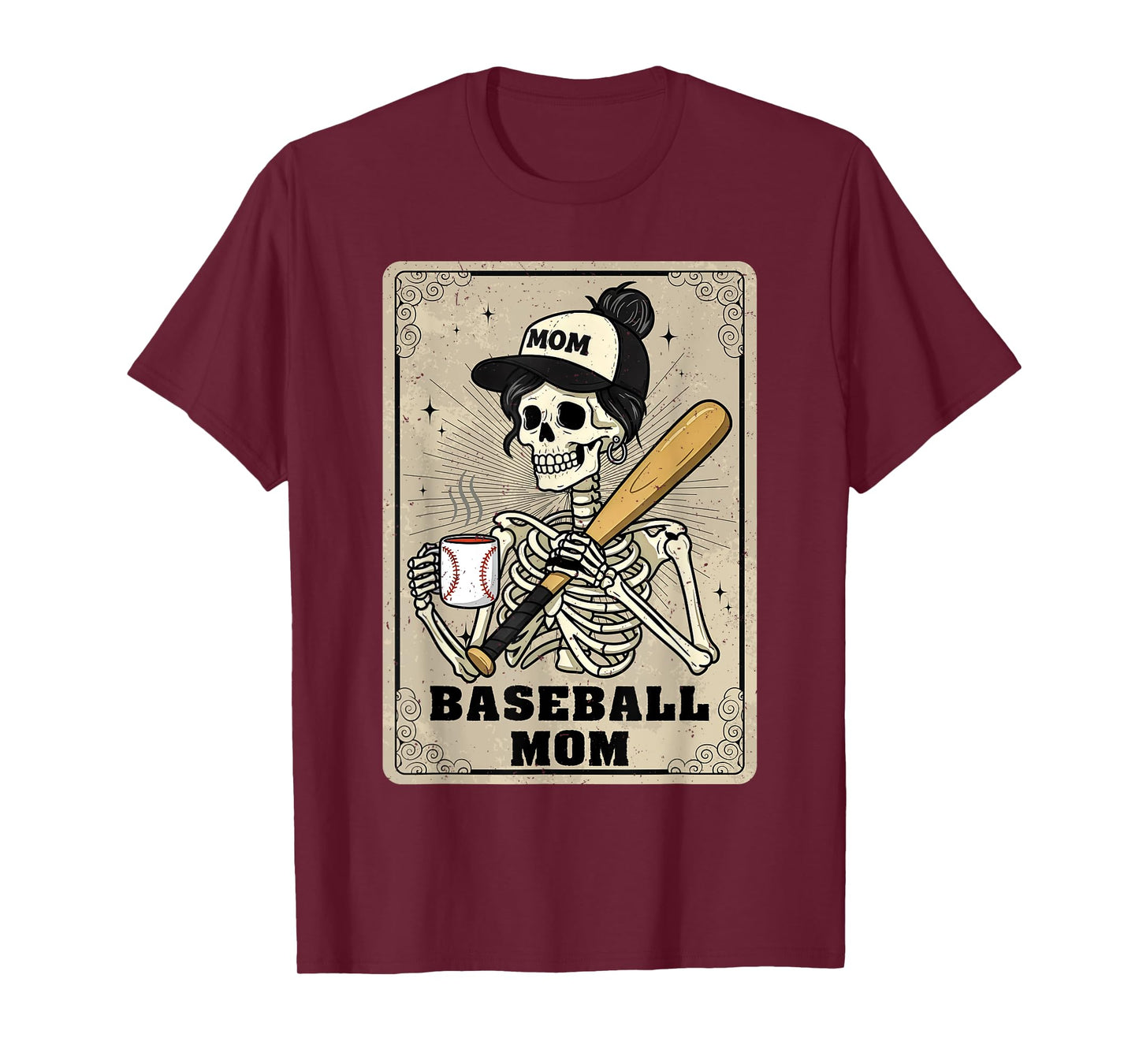 Baseball Mom Skeleton Vintage Tarot Card Funny Mother's Day T-Shirt