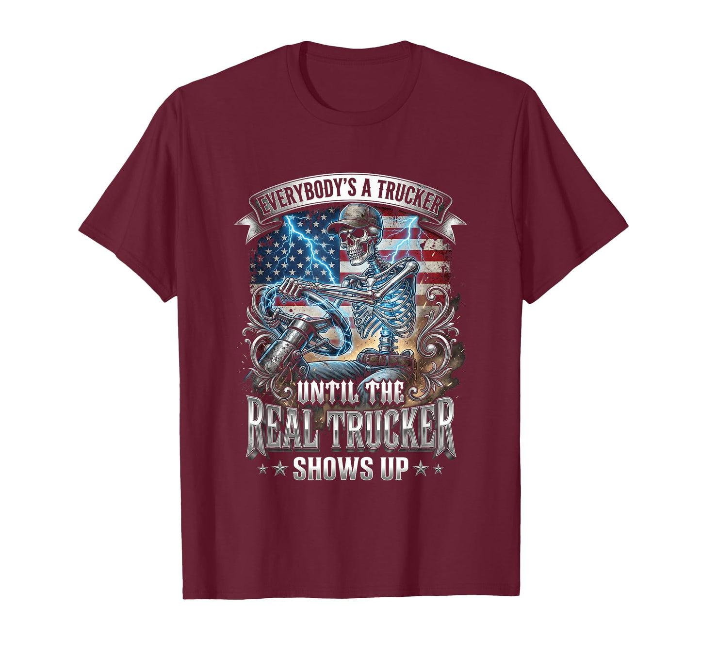 American Flag Skeleton Trucker Semi Driver Big Rig T-Shirt