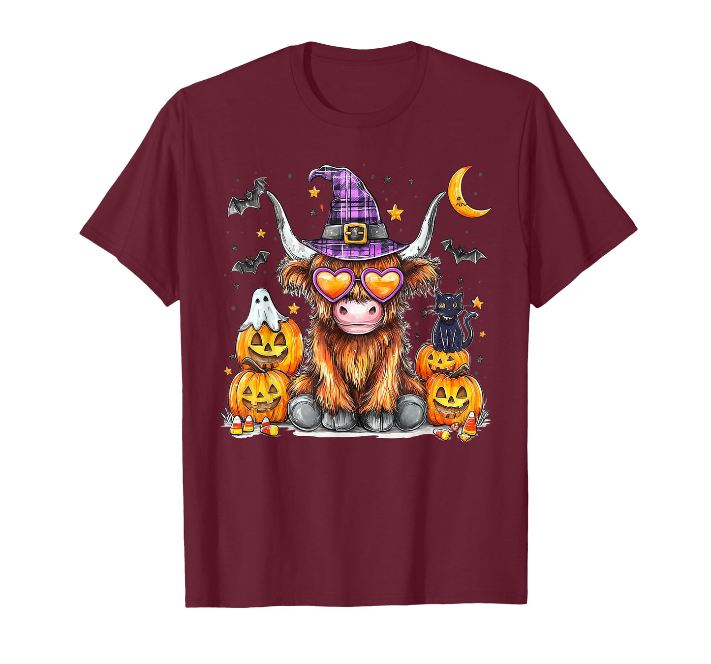 Halloween Highland Cow Witchy Cow Spooky Season Pumpkin T-Shirt