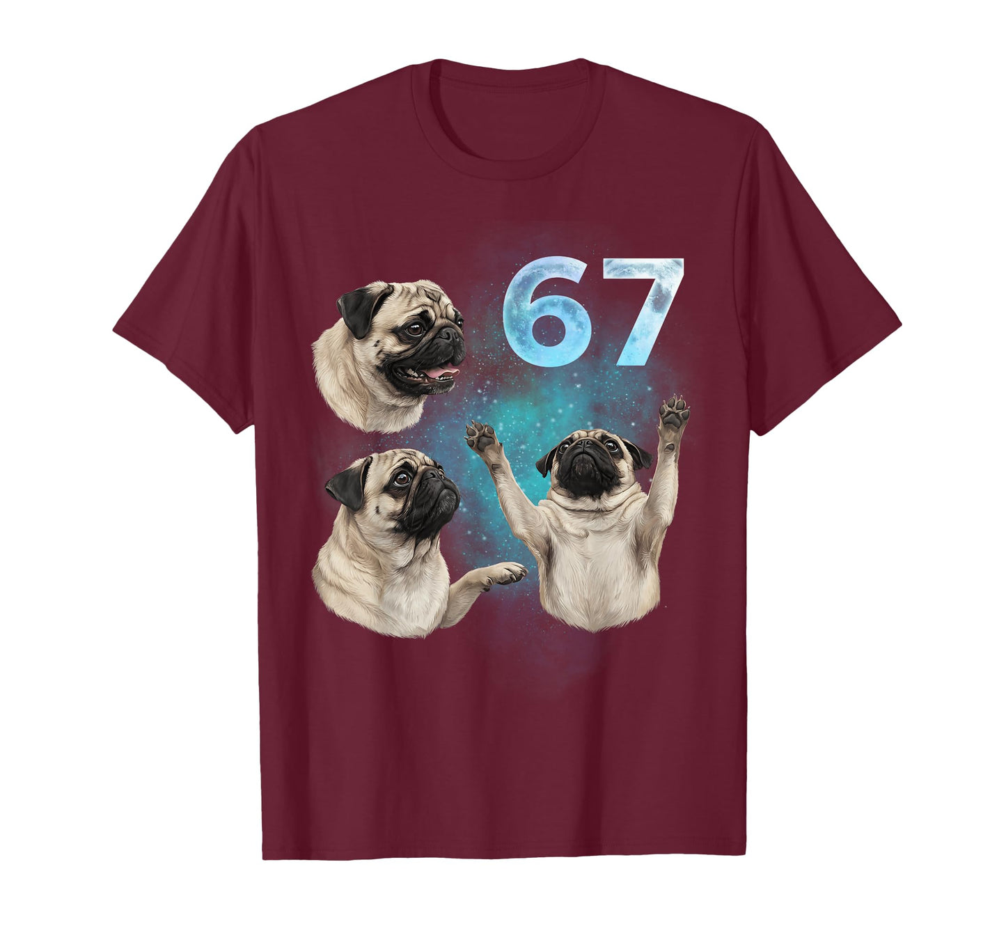 67 Meme Pug Howling at The Moon Six Seven T-Shirt