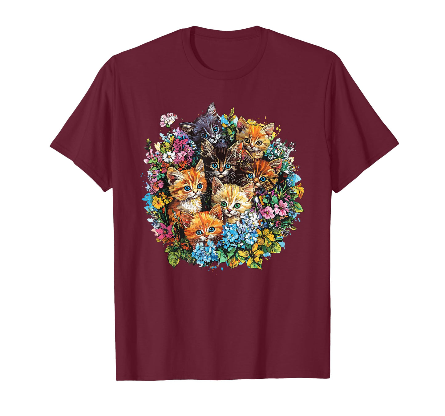 Adorable Kitten Floral Bouquet Cat Men Women Kids T-Shirt